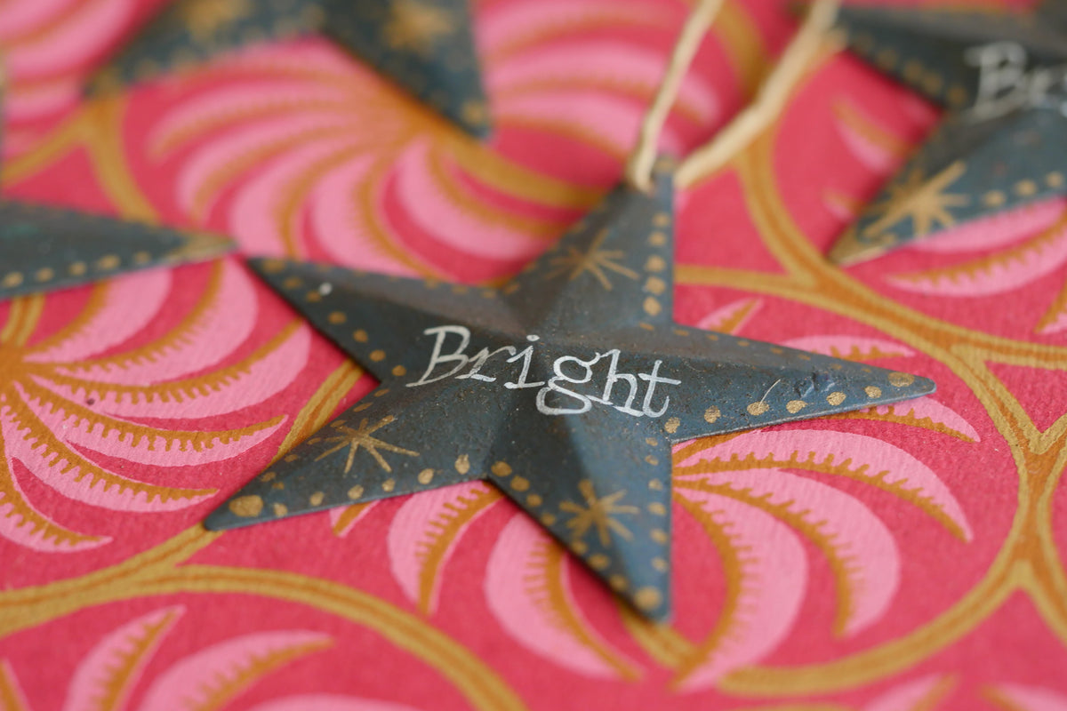Hand Painted Folk Art medium Pressed Tin Barn Stars – Bright