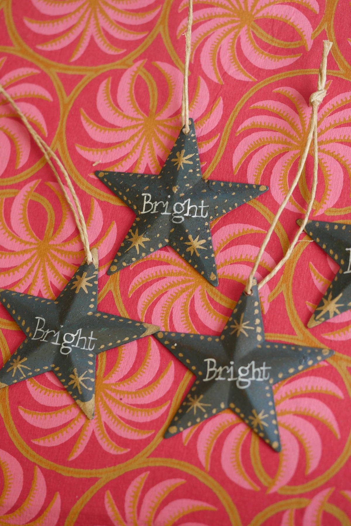 Hand Painted Folk Art medium Pressed Tin Barn Stars – Bright
