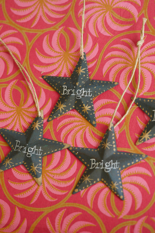 Hand Painted Folk Art medium Pressed Tin Barn Stars – Bright