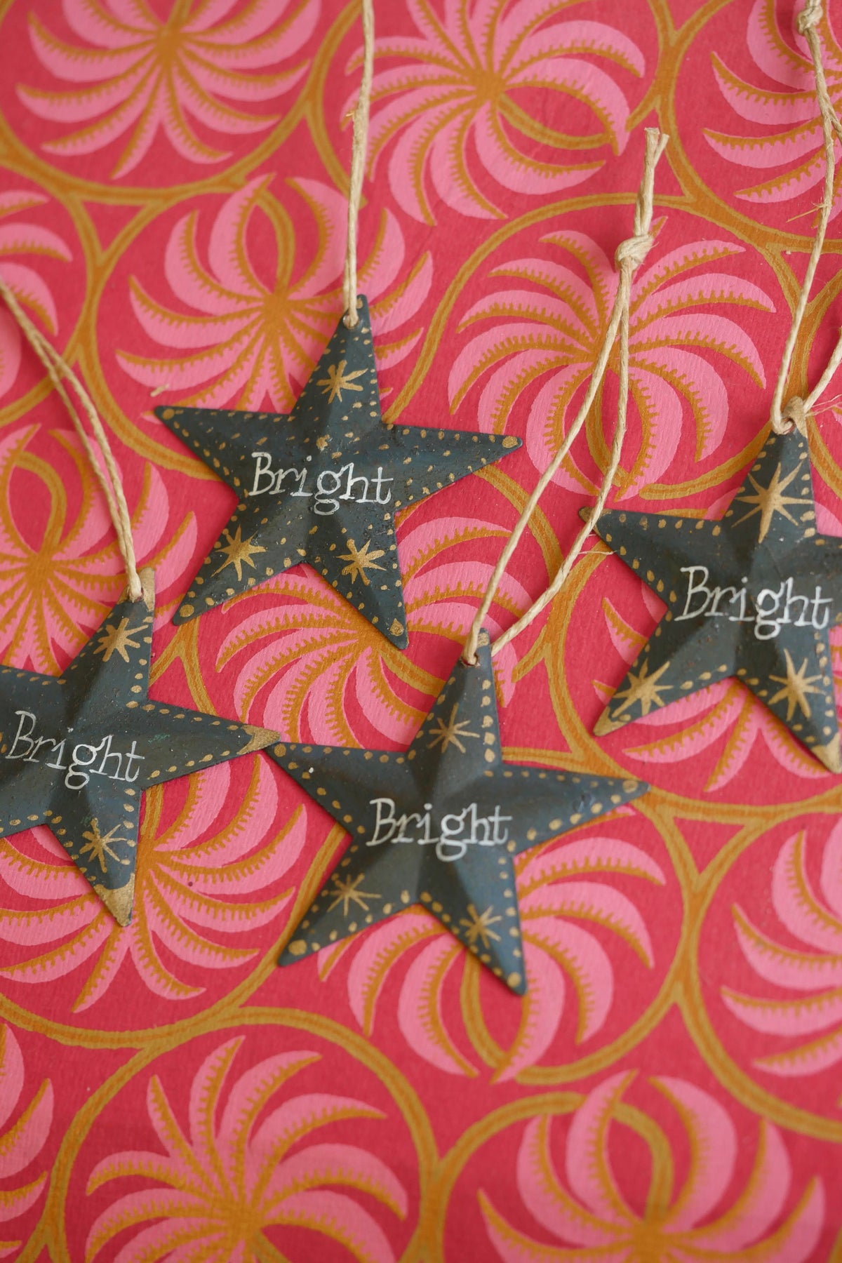 Hand Painted Folk Art medium Pressed Tin Barn Stars – Bright