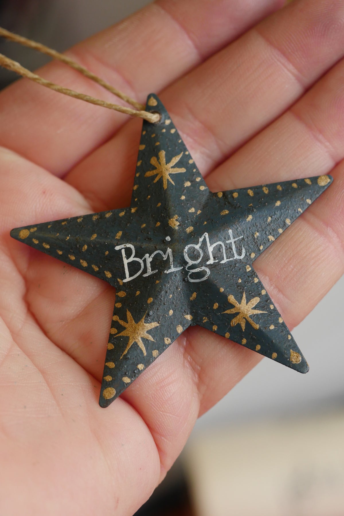 Hand Painted Folk Art medium Pressed Tin Barn Stars – Bright