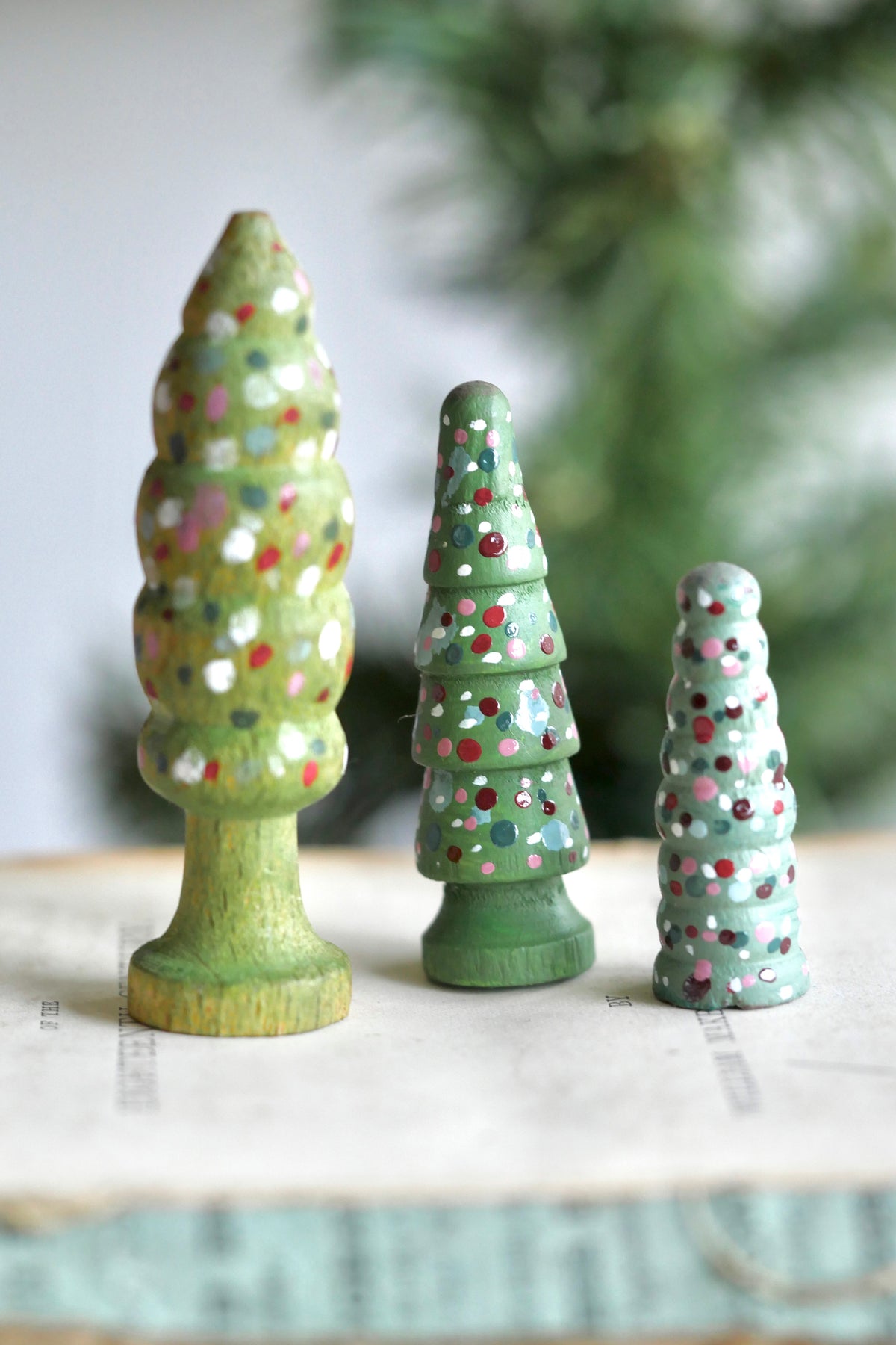 Reworked Vintage German Erzgebirge Turned Wooden Trees – Set of Three #1