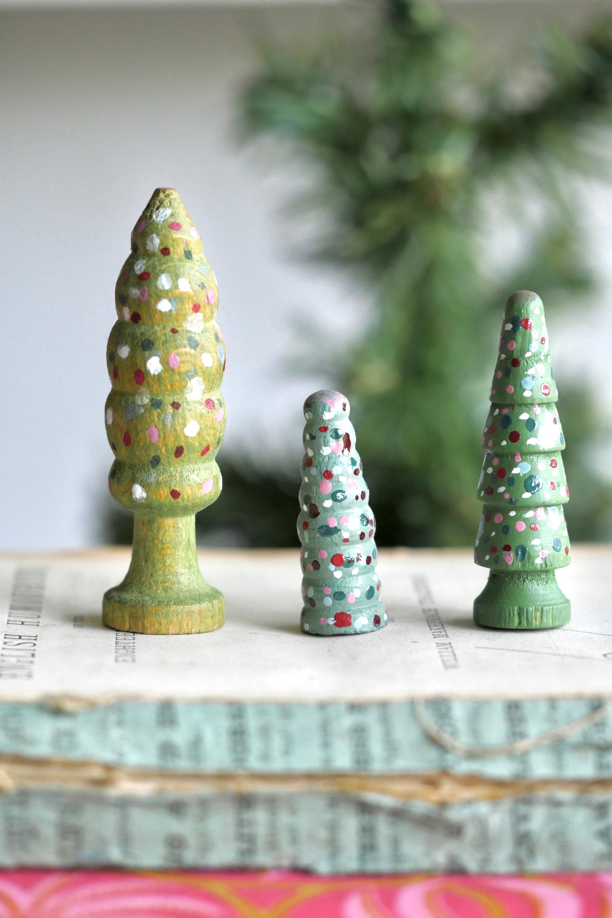 Reworked Vintage German Erzgebirge Turned Wooden Trees – Set of Three #1