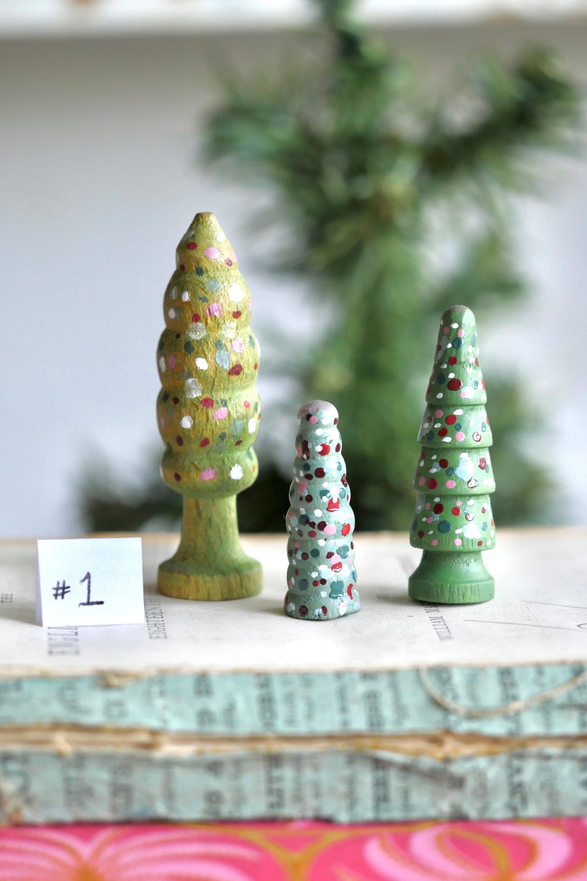 Reworked Vintage German Erzgebirge Turned Wooden Trees – Set of Three #1