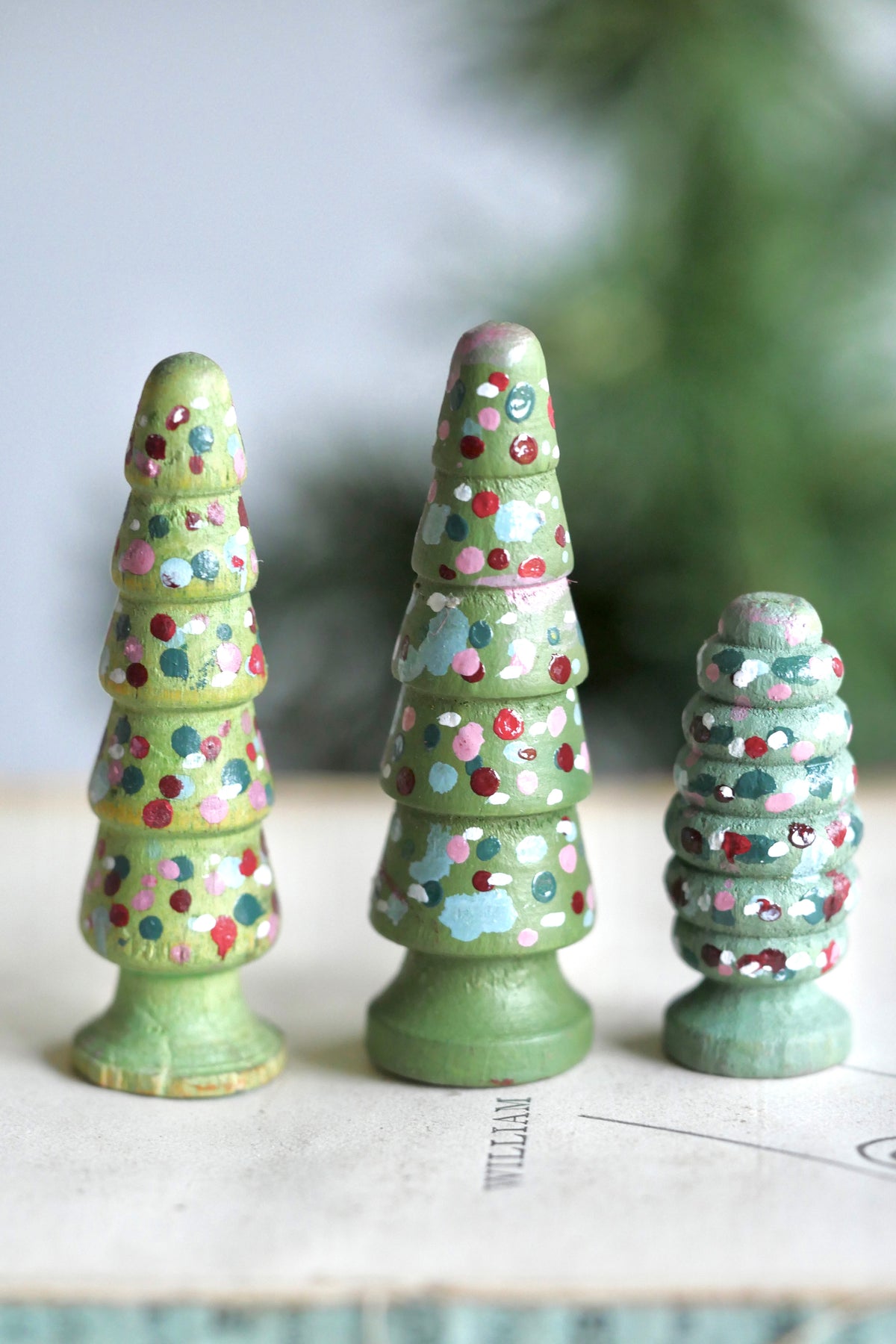 Reworked Vintage German Erzgebirge Turned Wooden Trees – Set of Three #2