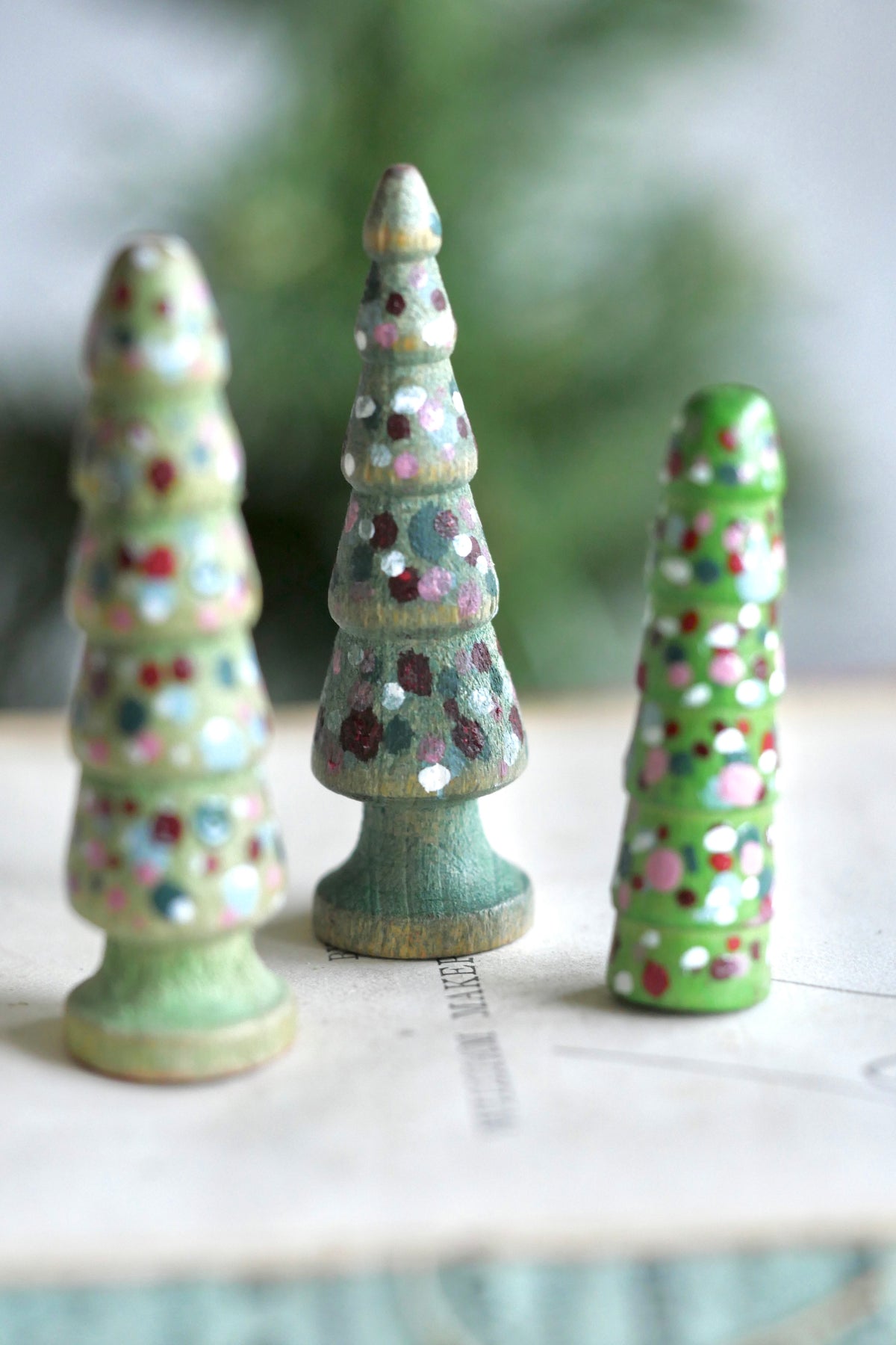 Reworked Vintage German Erzgebirge Turned Wooden Trees – Set of Three #4