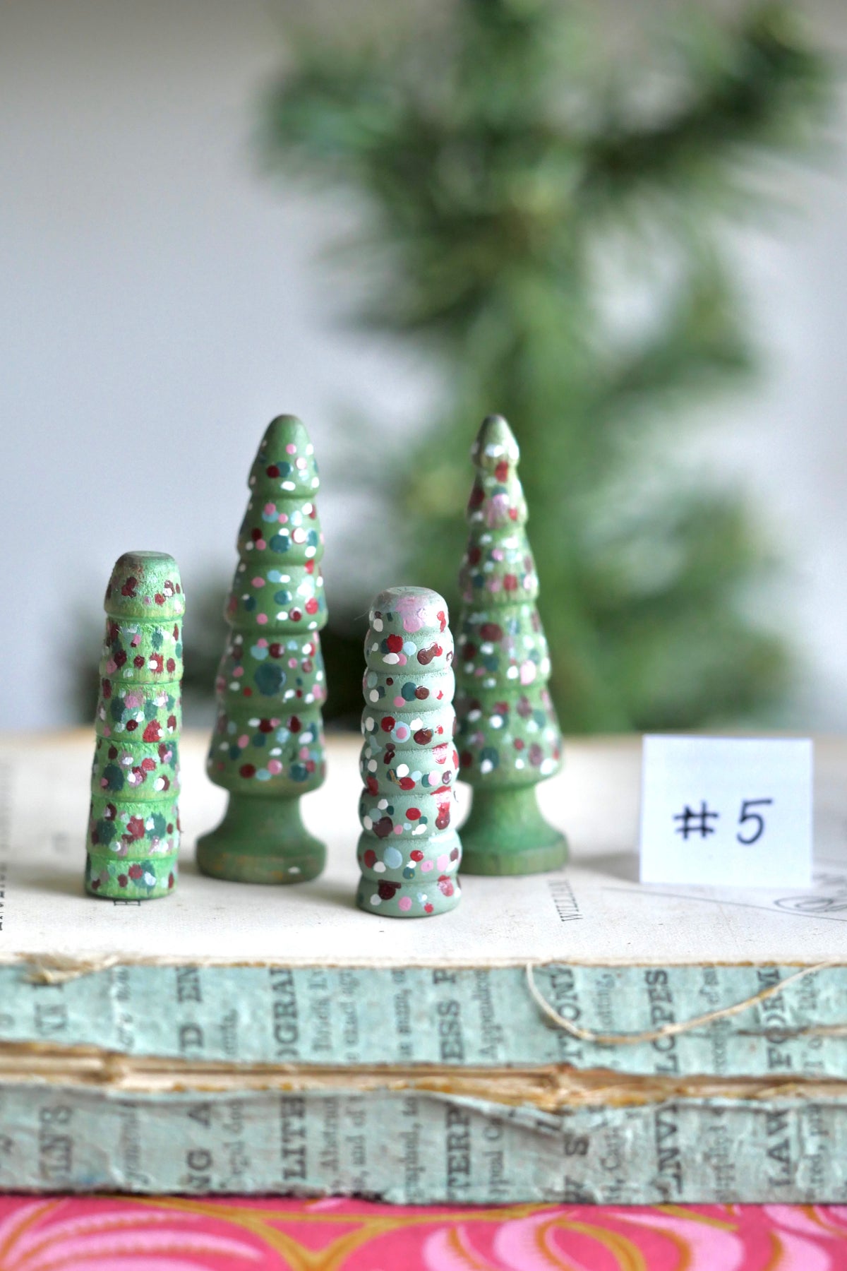 Reworked Vintage German Erzgebirge Turned Wooden Trees – Set of Four #5