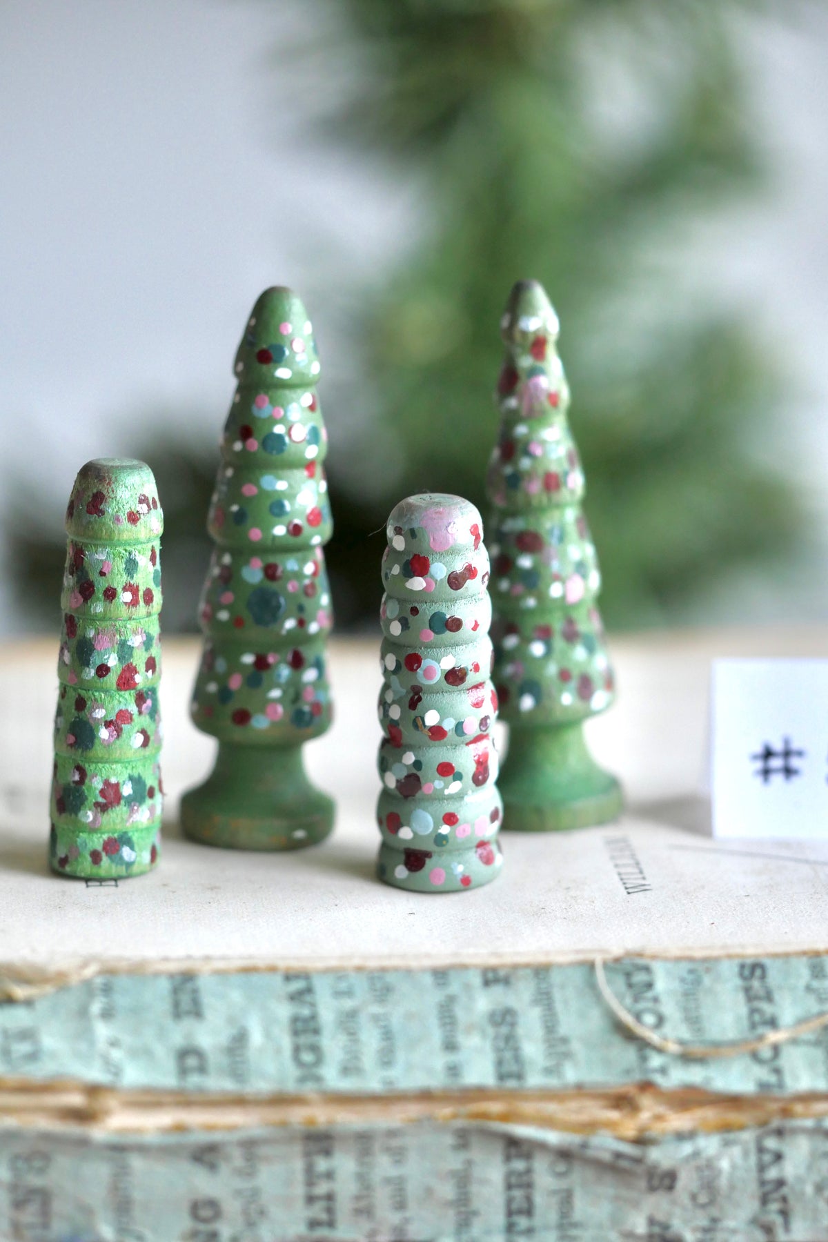 Reworked Vintage German Erzgebirge Turned Wooden Trees – Set of Four #5