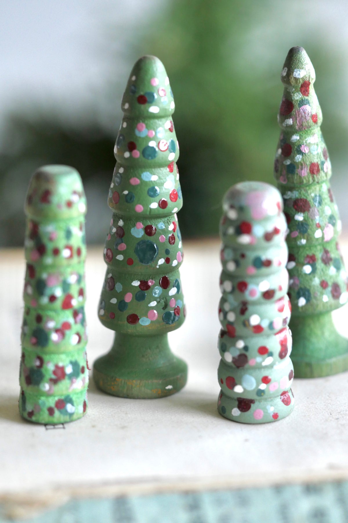 Reworked Vintage German Erzgebirge Turned Wooden Trees – Set of Four #5