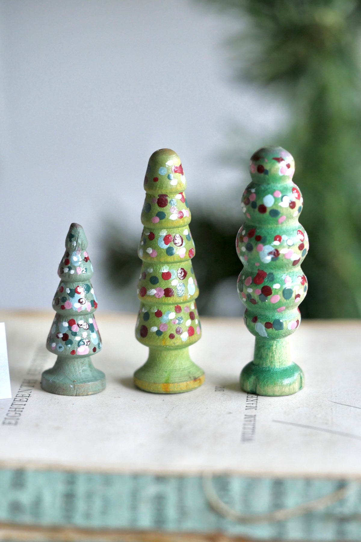 Reworked Vintage German Erzgebirge Turned Wooden Trees – Set of Three #7