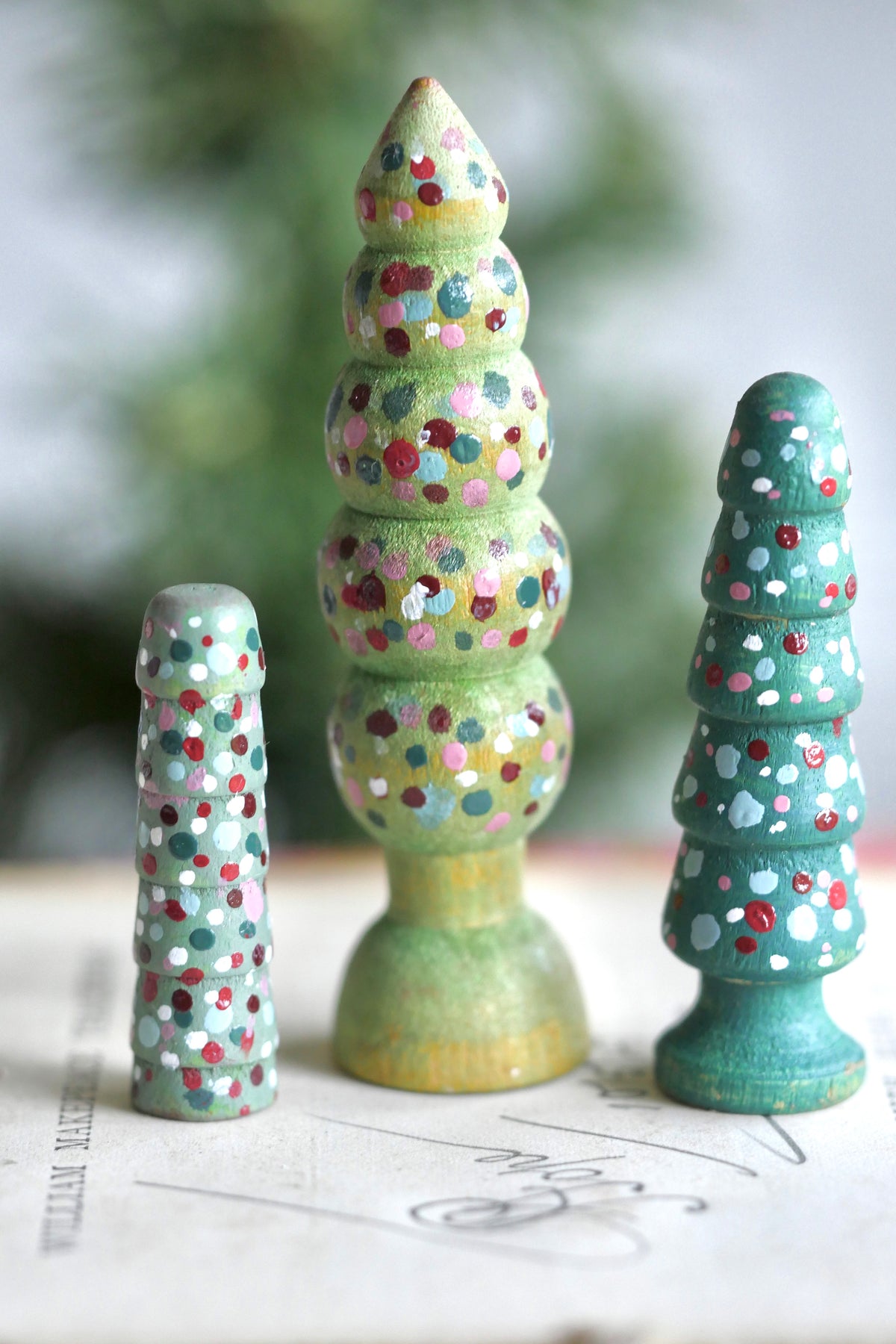 Reworked Vintage German Erzgebirge Turned Wooden Trees – Set of Three #9
