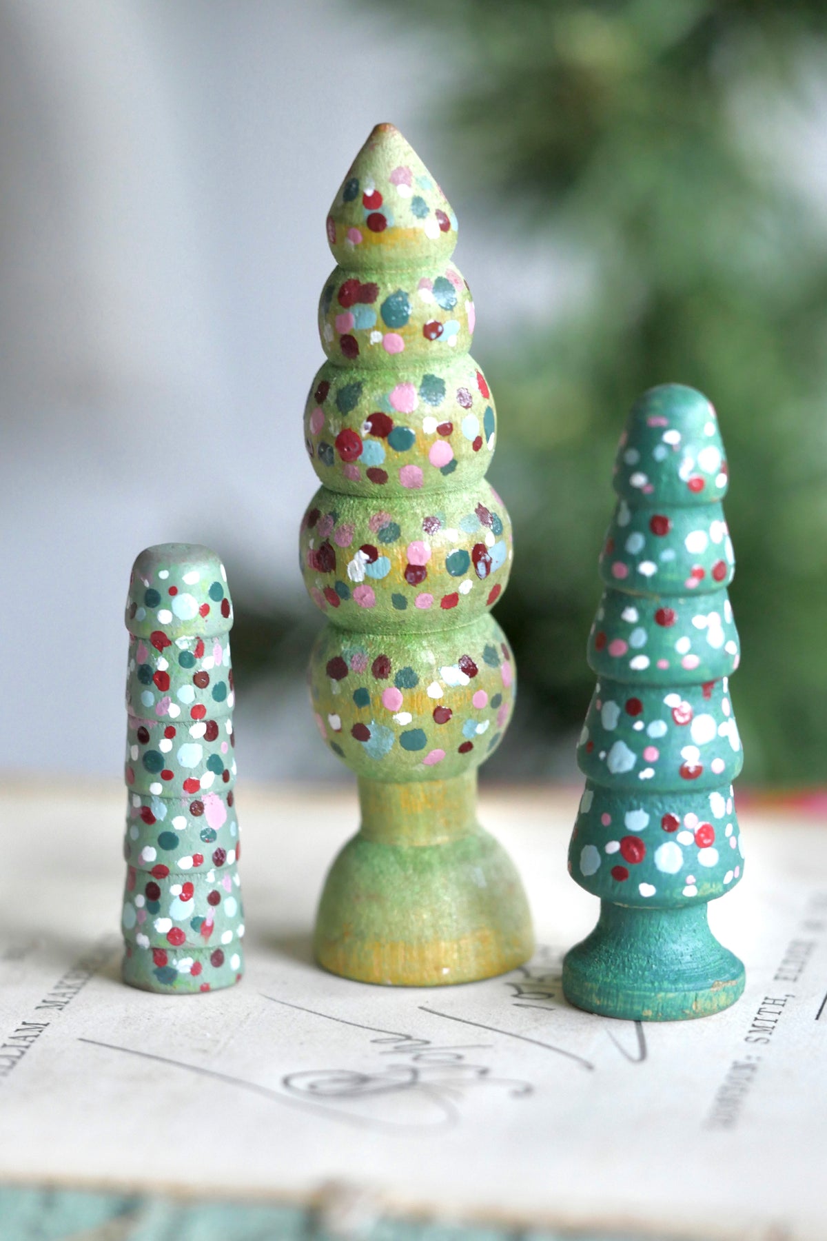 Reworked Vintage German Erzgebirge Turned Wooden Trees – Set of Three #9