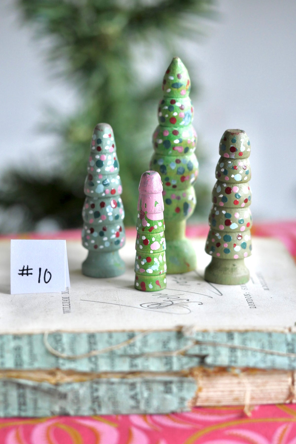 Reworked Vintage German Erzgebirge Turned Wooden Trees – Set of Four #10