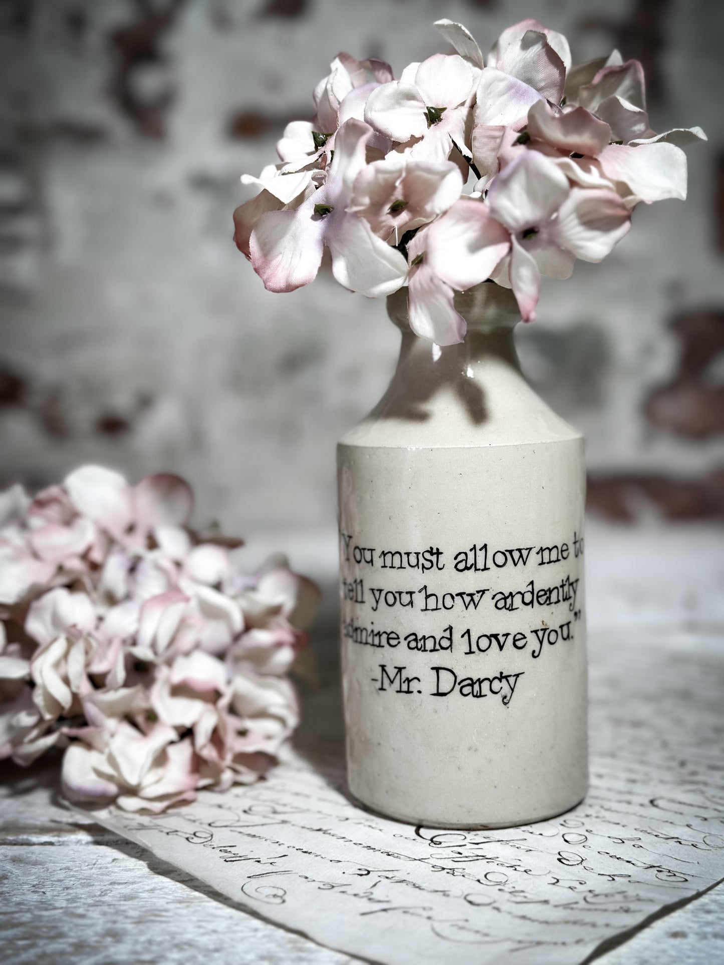 An Antique Pottery Bottle with a Hand Painted Valentine’s Day Quote