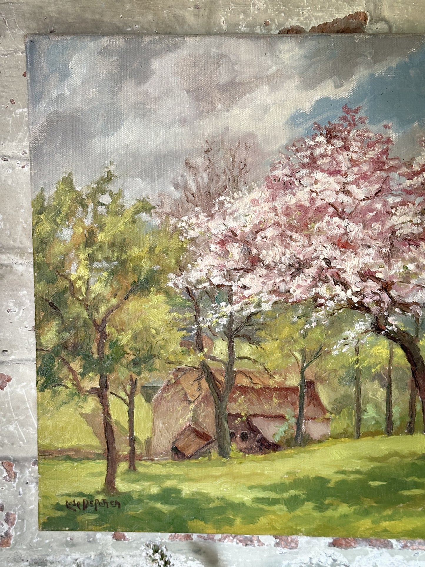 A lovely French Vintage oil on canvas painting of a Spring landscape