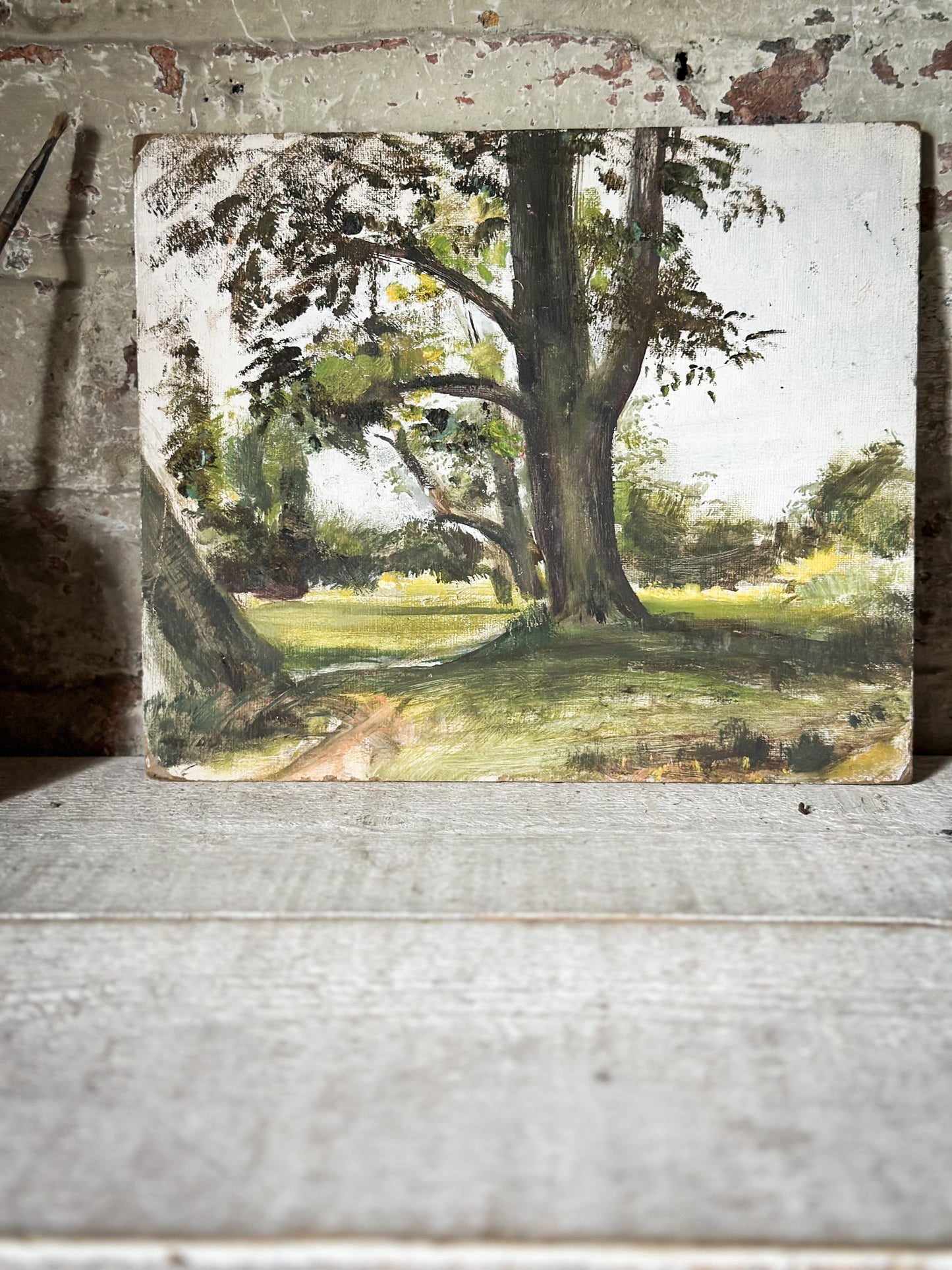 Original Vintage Oil Landscape Study on Daler Board – From the Collection of an English Artist Living in Normandy