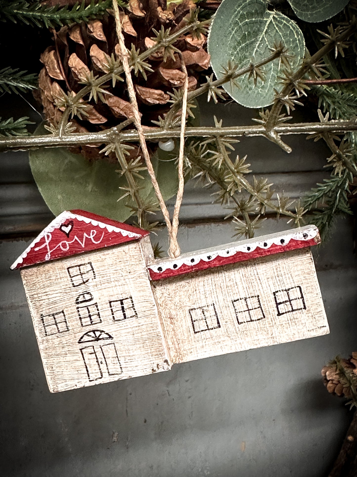 A Hanging Vintage German Erzgebirge Putz Wooden Village House