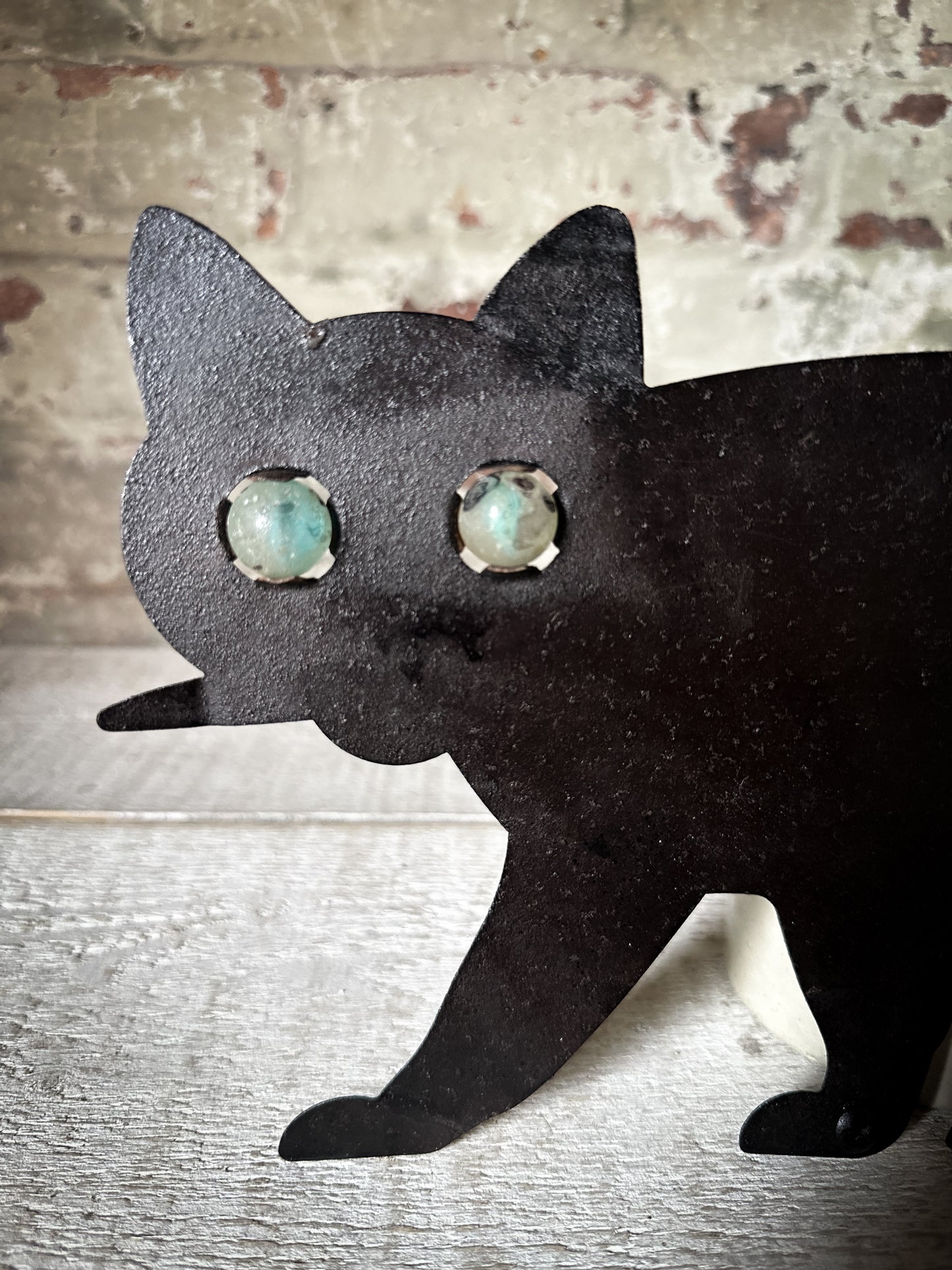 Antique Edwardian Black Cat Bird Scarer with Glass Eyes