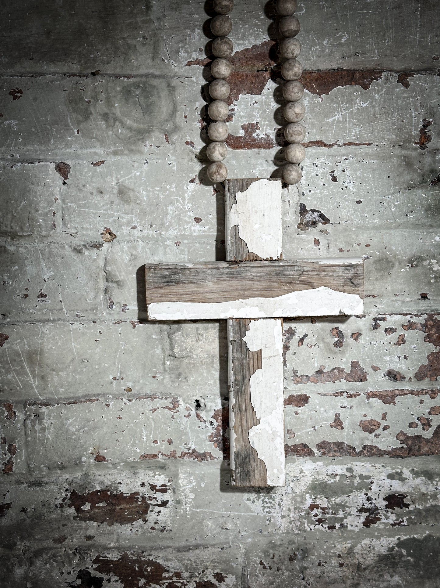 A beautiful hand made recycled wooden oversized crucifix or rosary