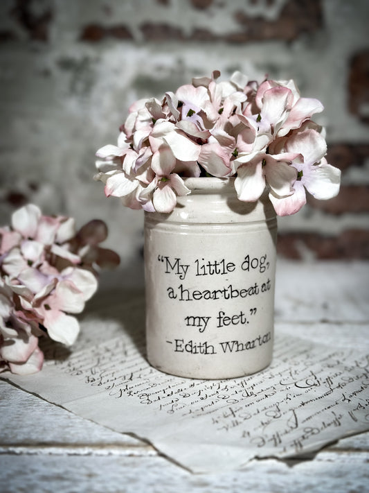 An Antique Jar with a Hand Painted Inspirational Quote