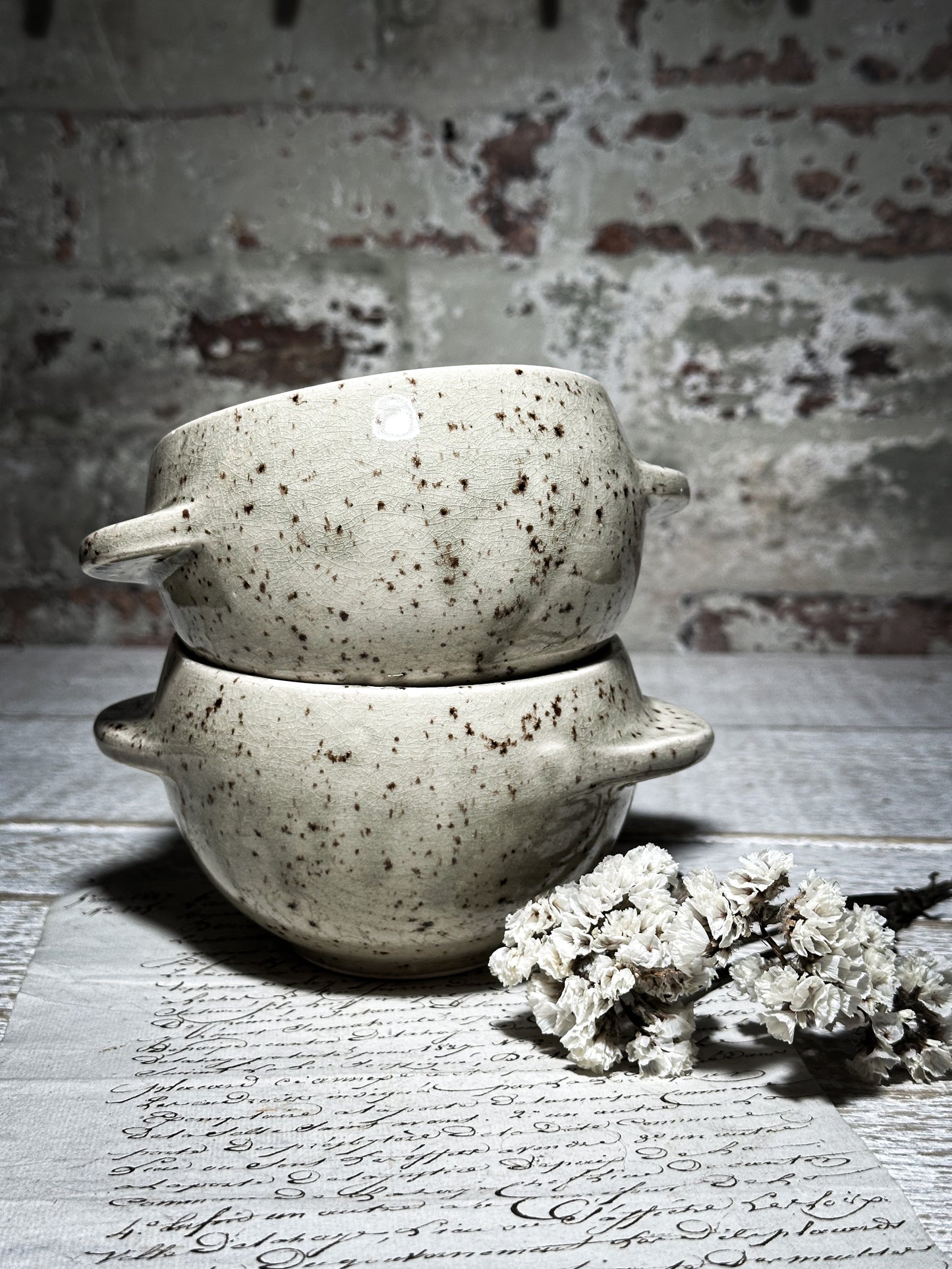 Vintage French Speckle Glazed Stoneware bowls