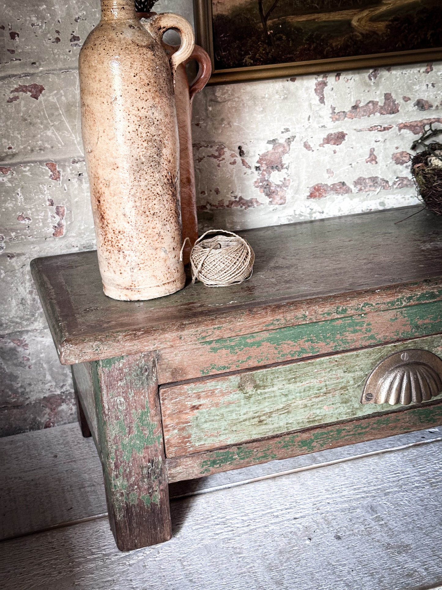 Antique Indian Teak Painted Drawer Box