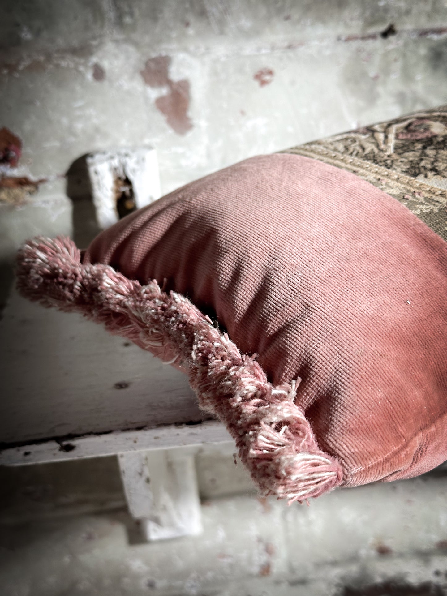 A Vintage Velvet Tapestry Fragonard Mini Bolster Cushion