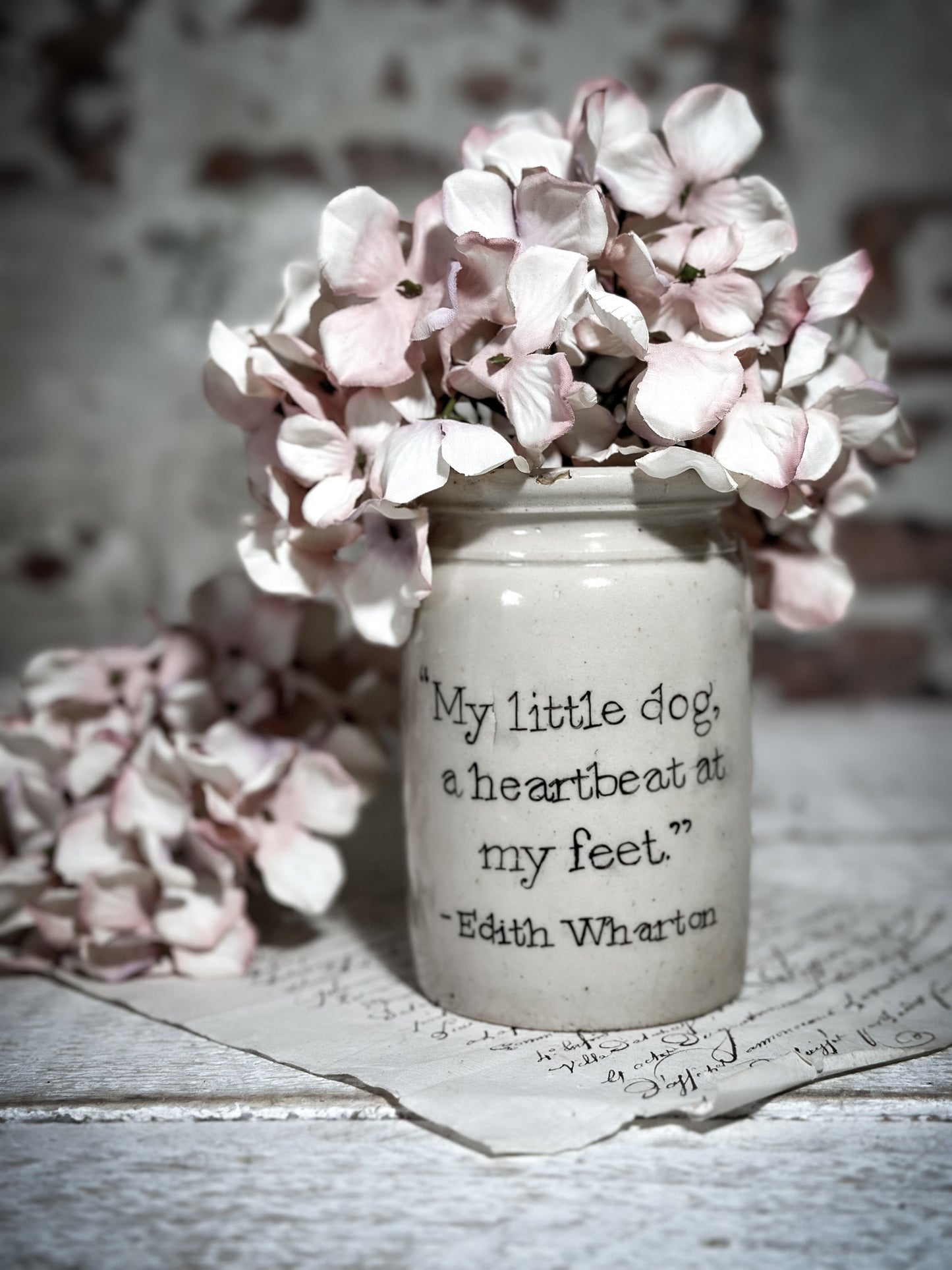 An Antique Jar with a Hand Painted Inspirational Quote