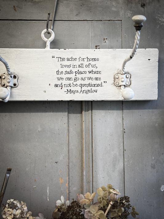 A Vintage Wooden French Coat Peg With Hand Painted Quote
