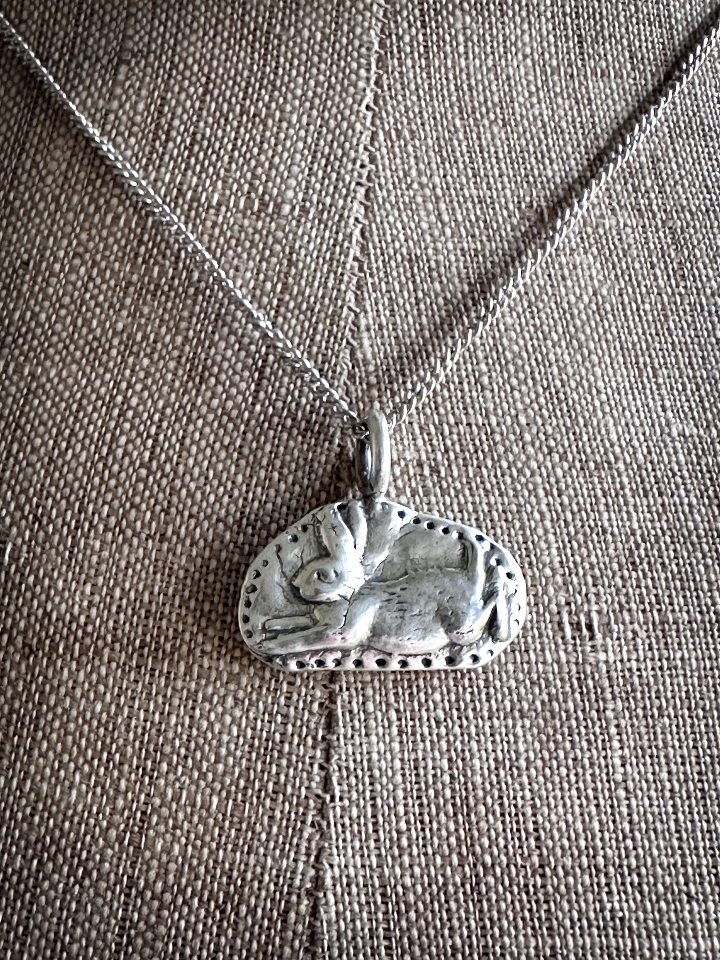 Moonlit Rabbit Pendant – Handcrafted Fine Silver Necklace