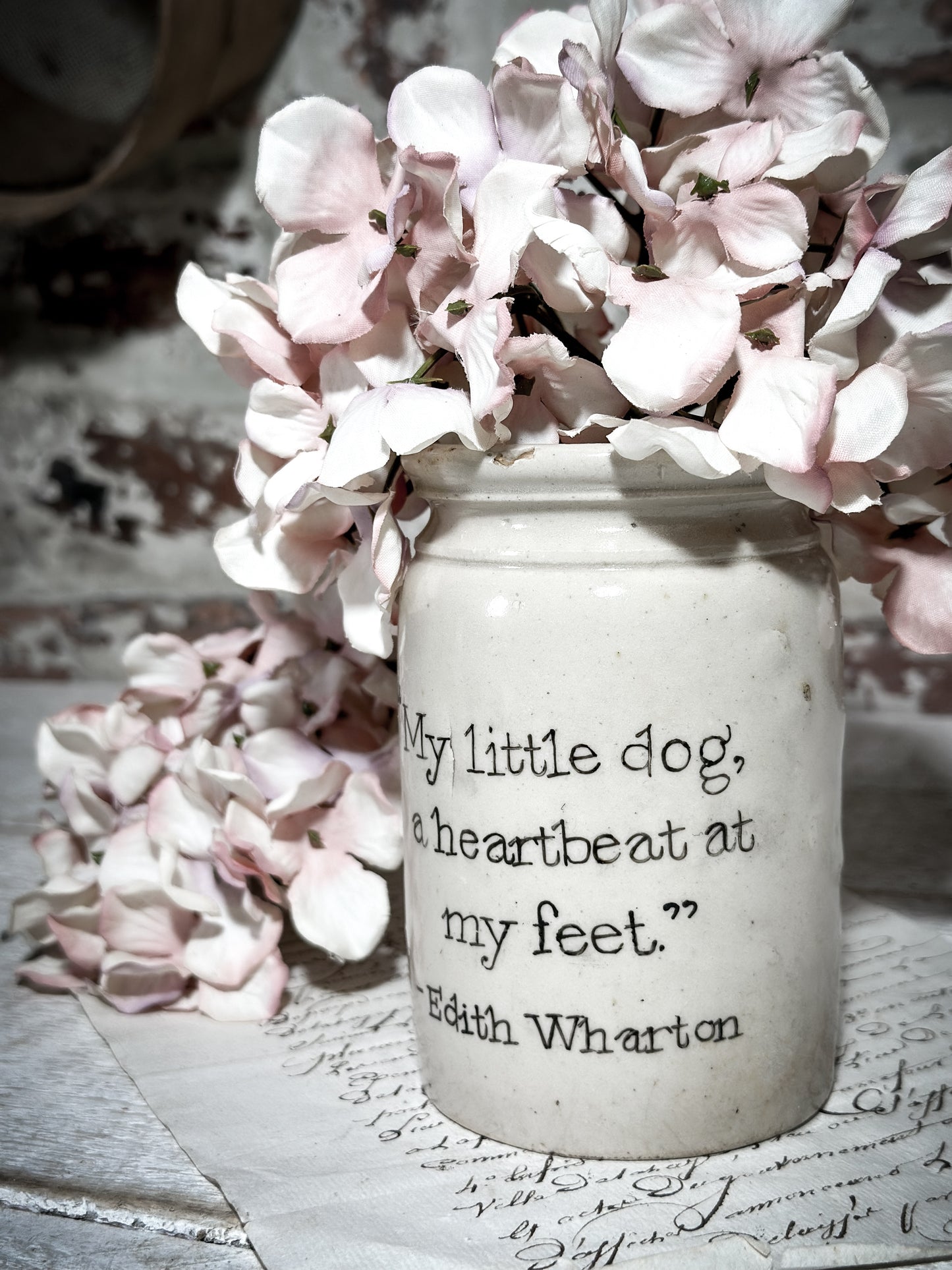 An Antique Jar with a Hand Painted Inspirational Quote