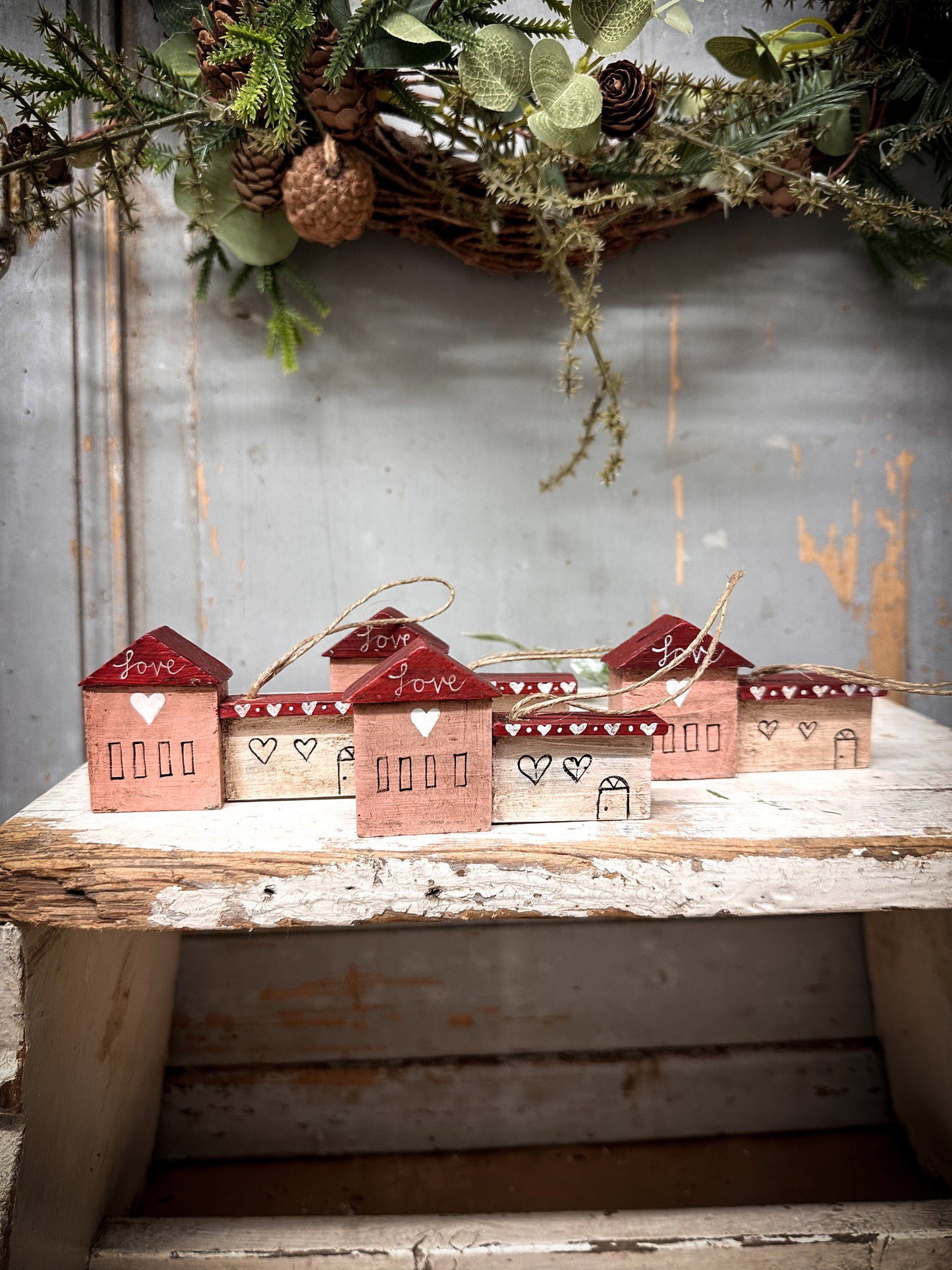 A Hanging Vintage German Erzgebirge Putz Wooden Village House