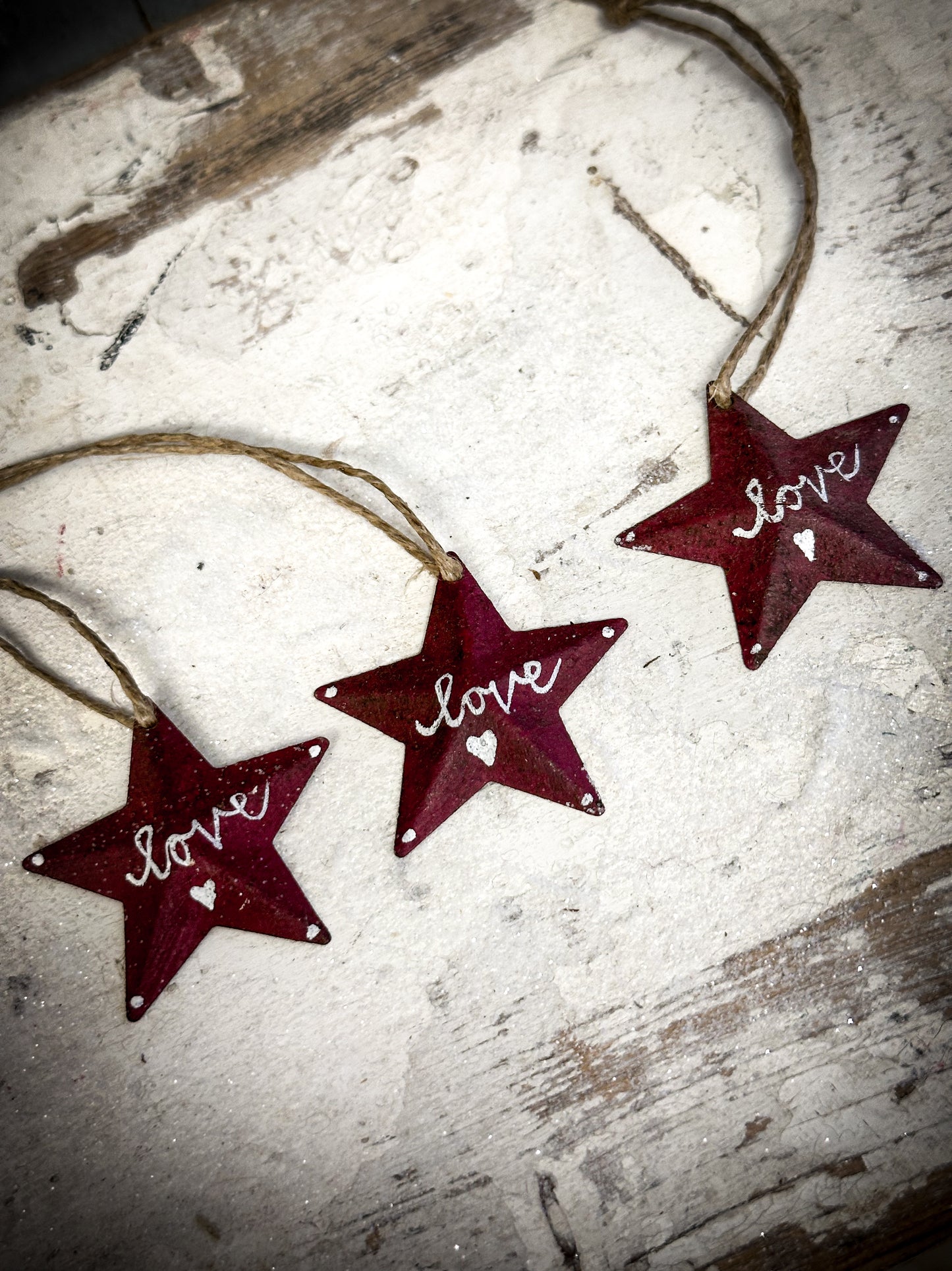 A Mini Red Tin Barn Star Christmas Decoration “Love”