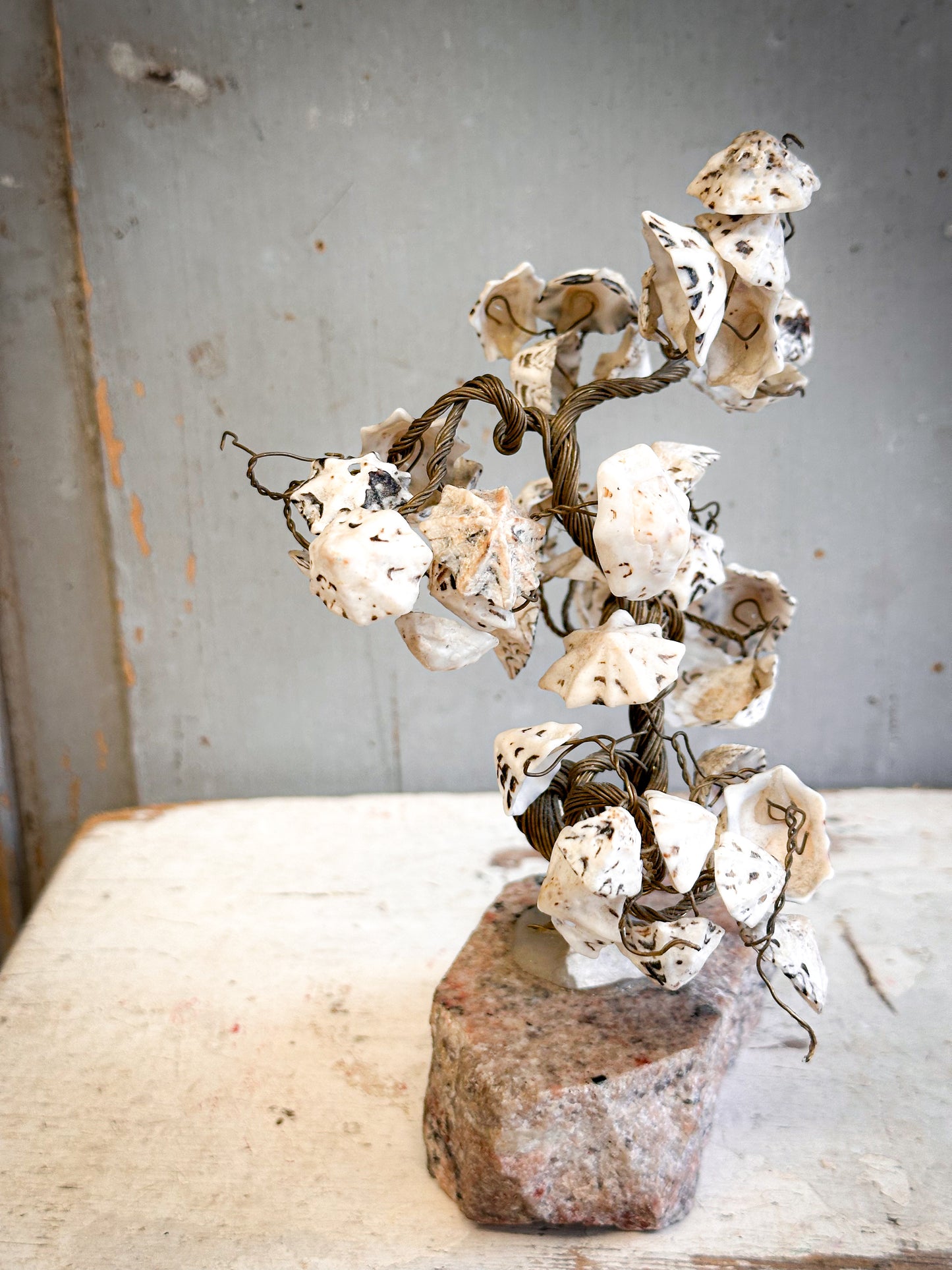 Vintage Shell Friendship Tree on Stone Base