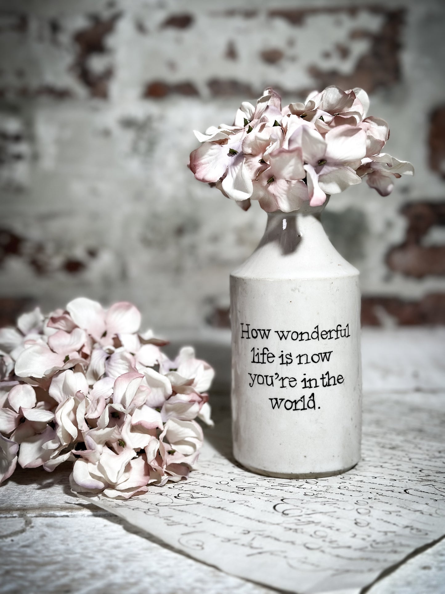 An Antique Pottery Bottle with a Hand Painted Valentine’s Day Quote