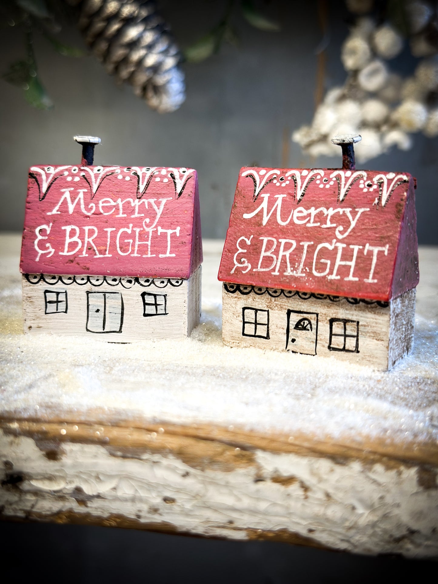 A Pretty Vintage German Erzgebirge Putz Wooden Village House “Merry & Bright”