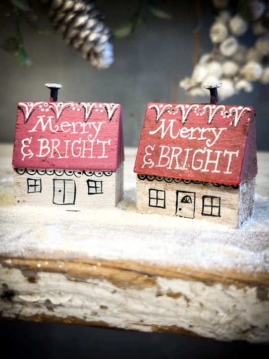 A Pretty Vintage German Erzgebirge Putz Wooden Village House “Merry & Bright”