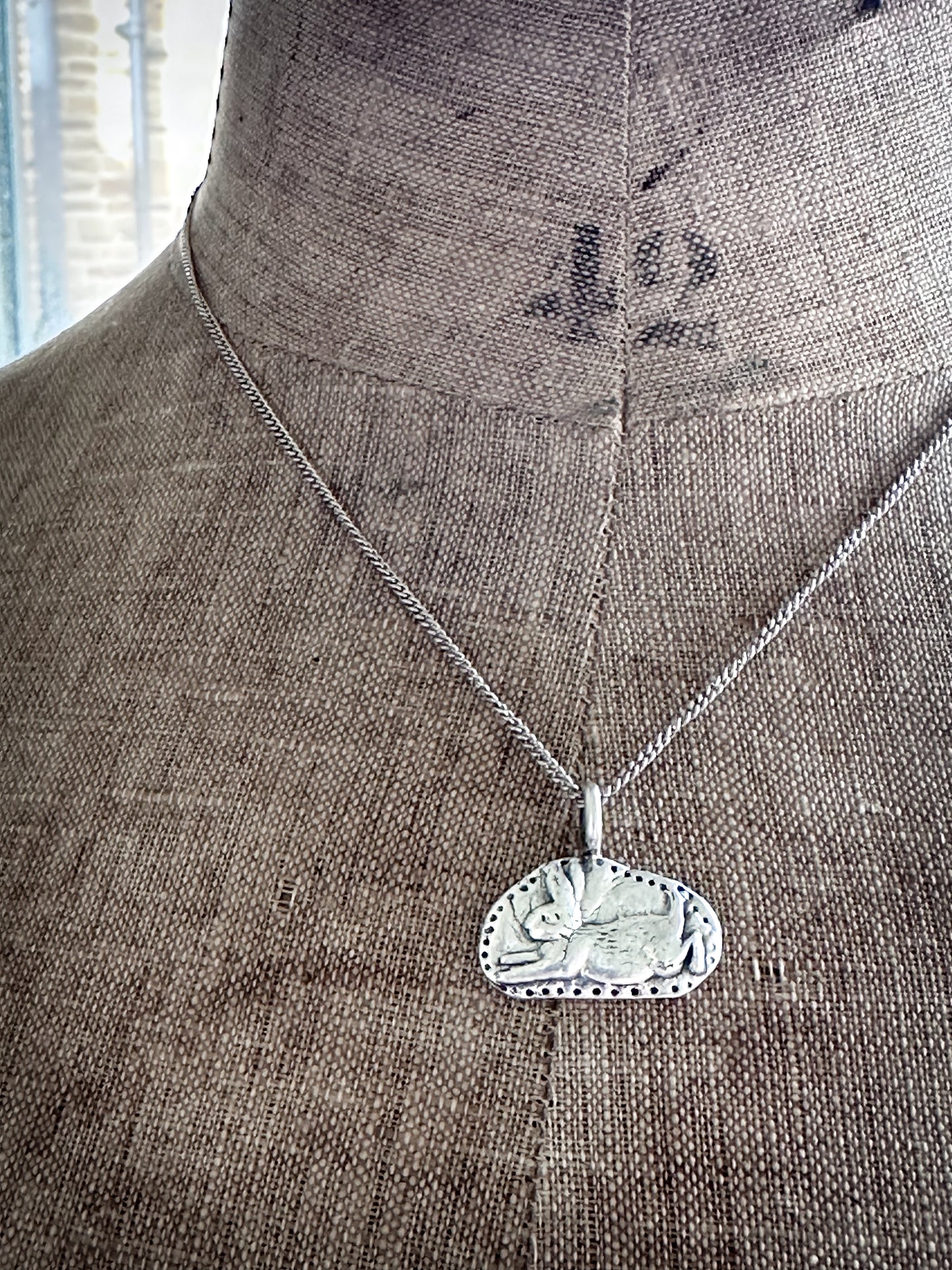 Moonlit Rabbit Pendant – Handcrafted Fine Silver Necklace