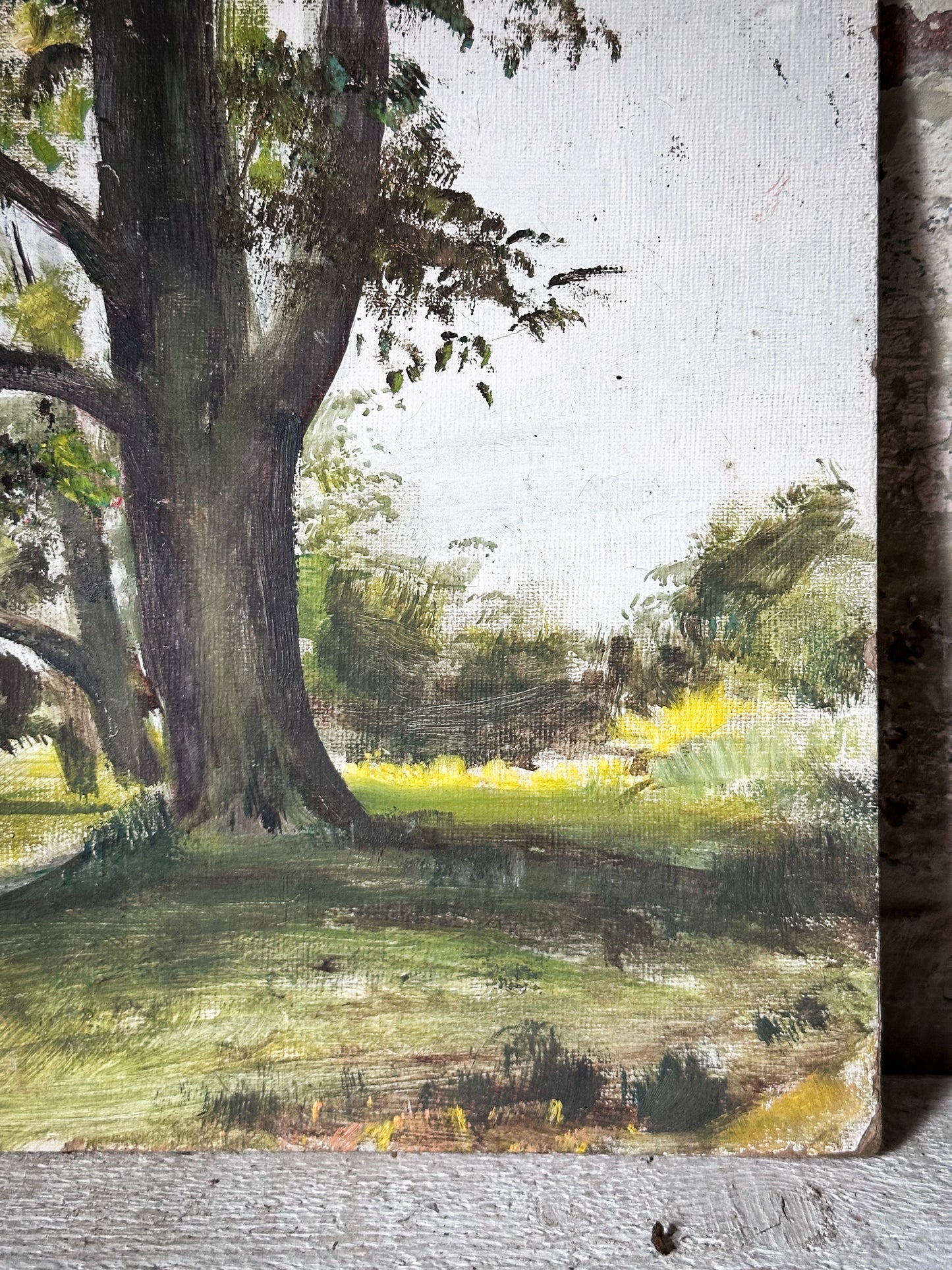 Original Vintage Oil Landscape Study on Daler Board – From the Collection of an English Artist Living in Normandy
