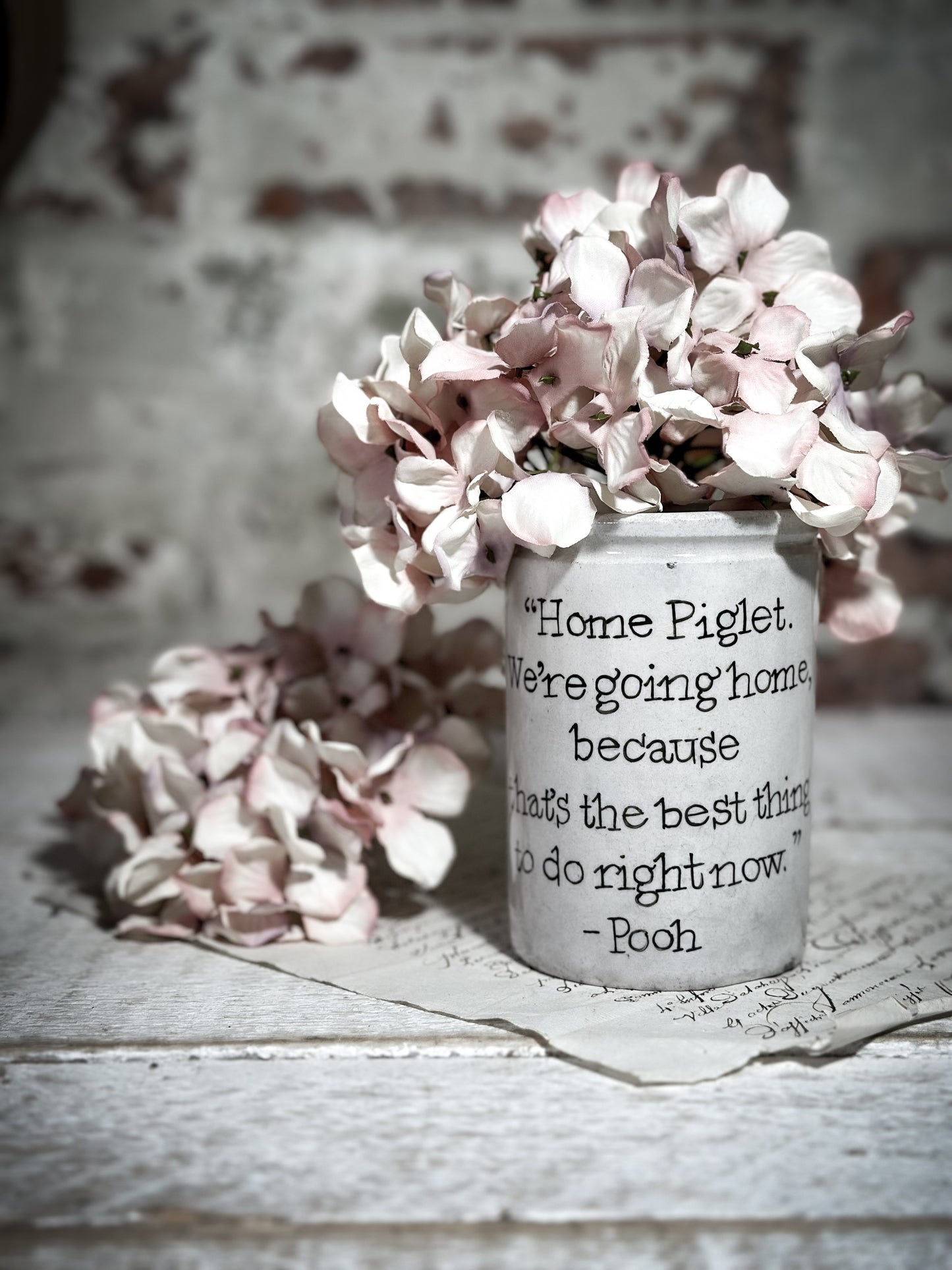 An Antique Jar with a Hand Painted Inspirational Quote