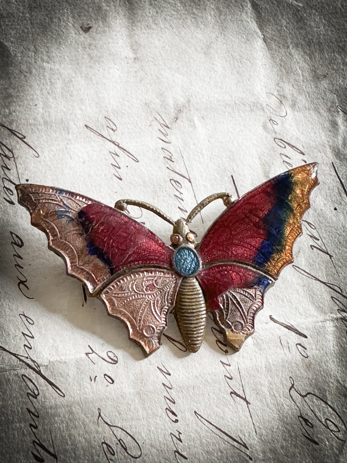 Stunning antique enamelled butterfly brooch