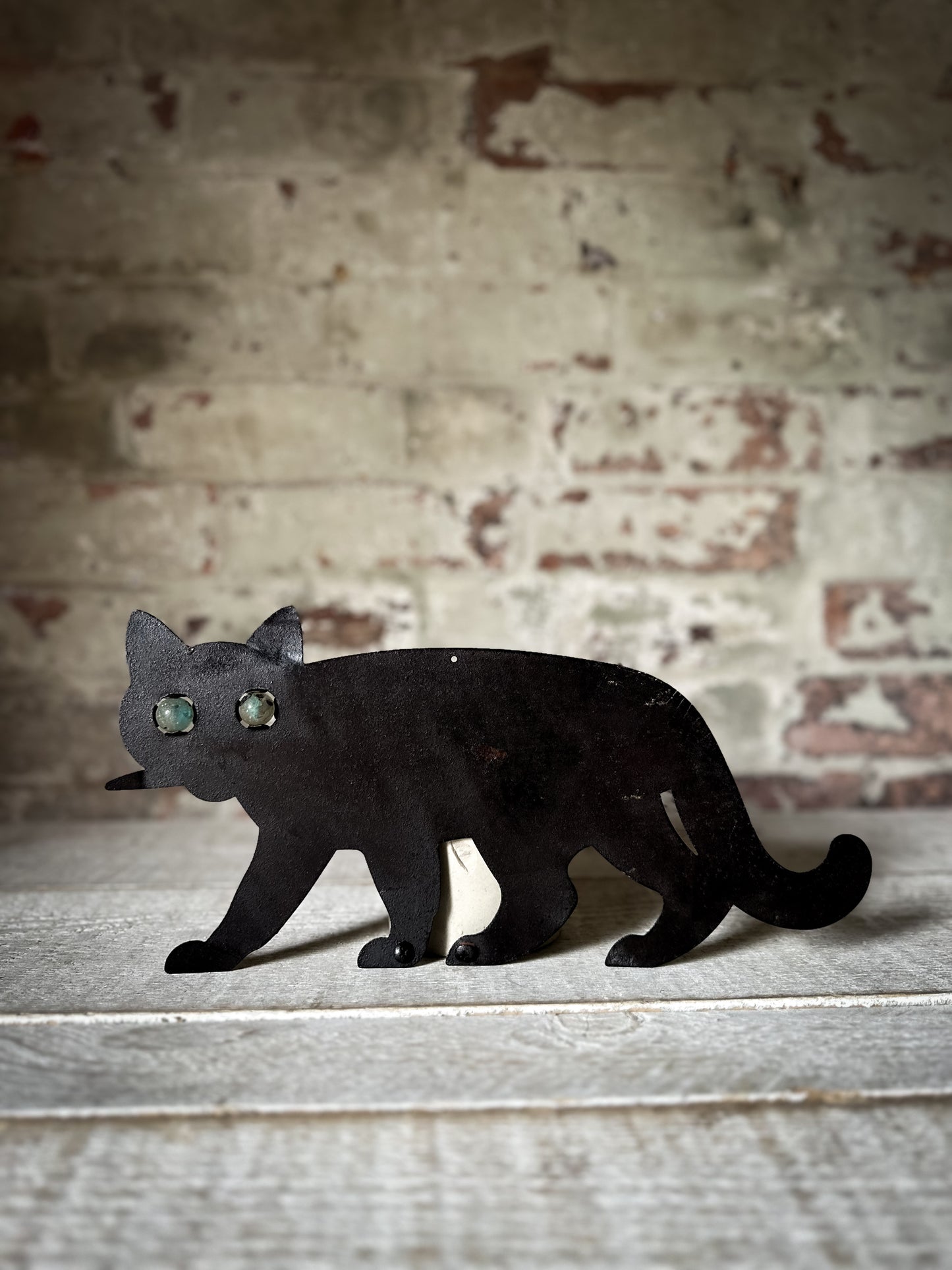 Antique Edwardian Black Cat Bird Scarer with Glass Eyes