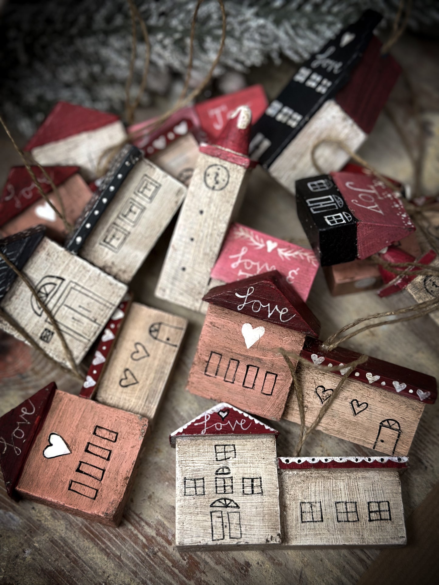 A Hanging Vintage German Erzgebirge Putz Wooden Village House