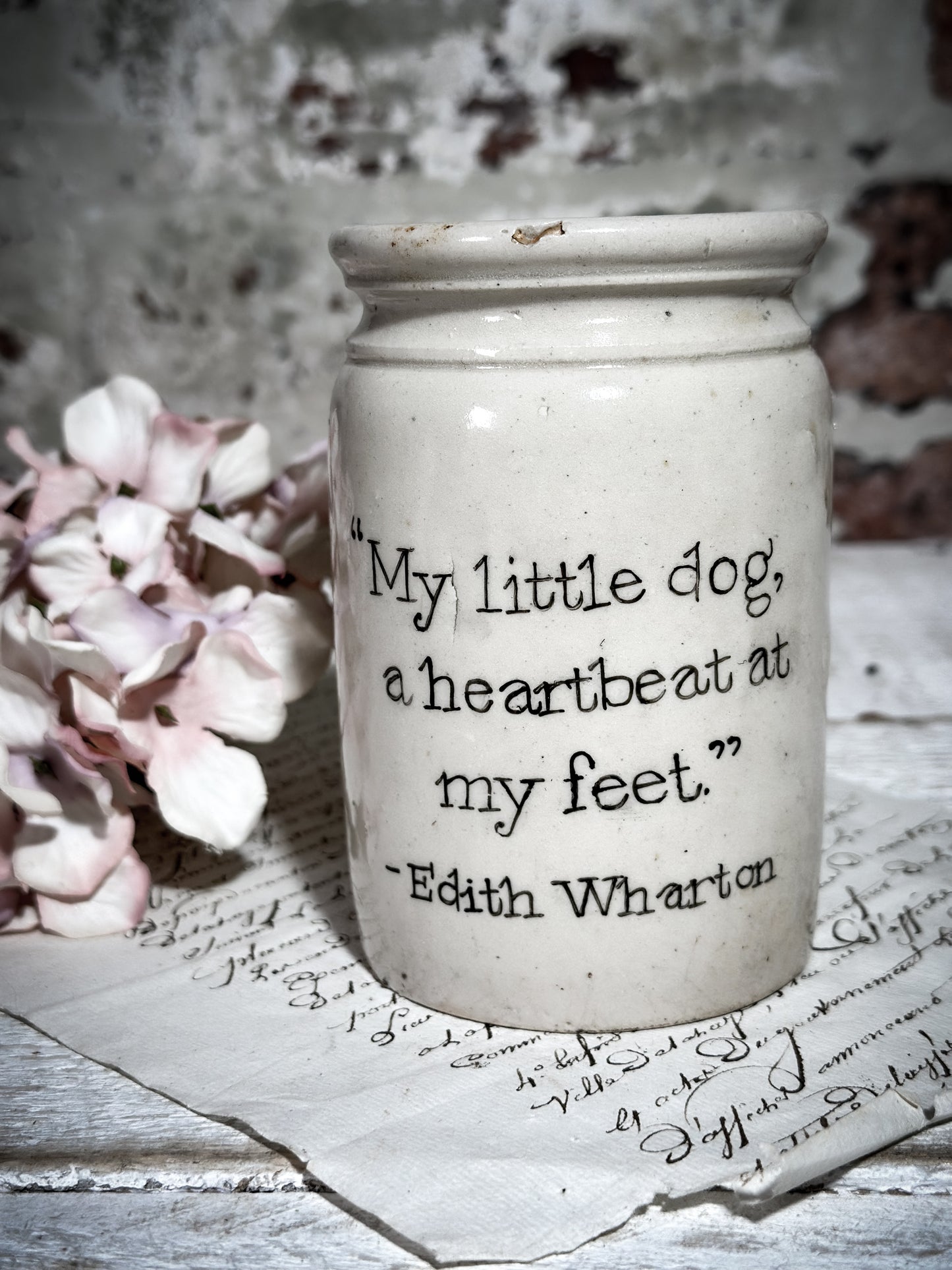 An Antique Jar with a Hand Painted Inspirational Quote