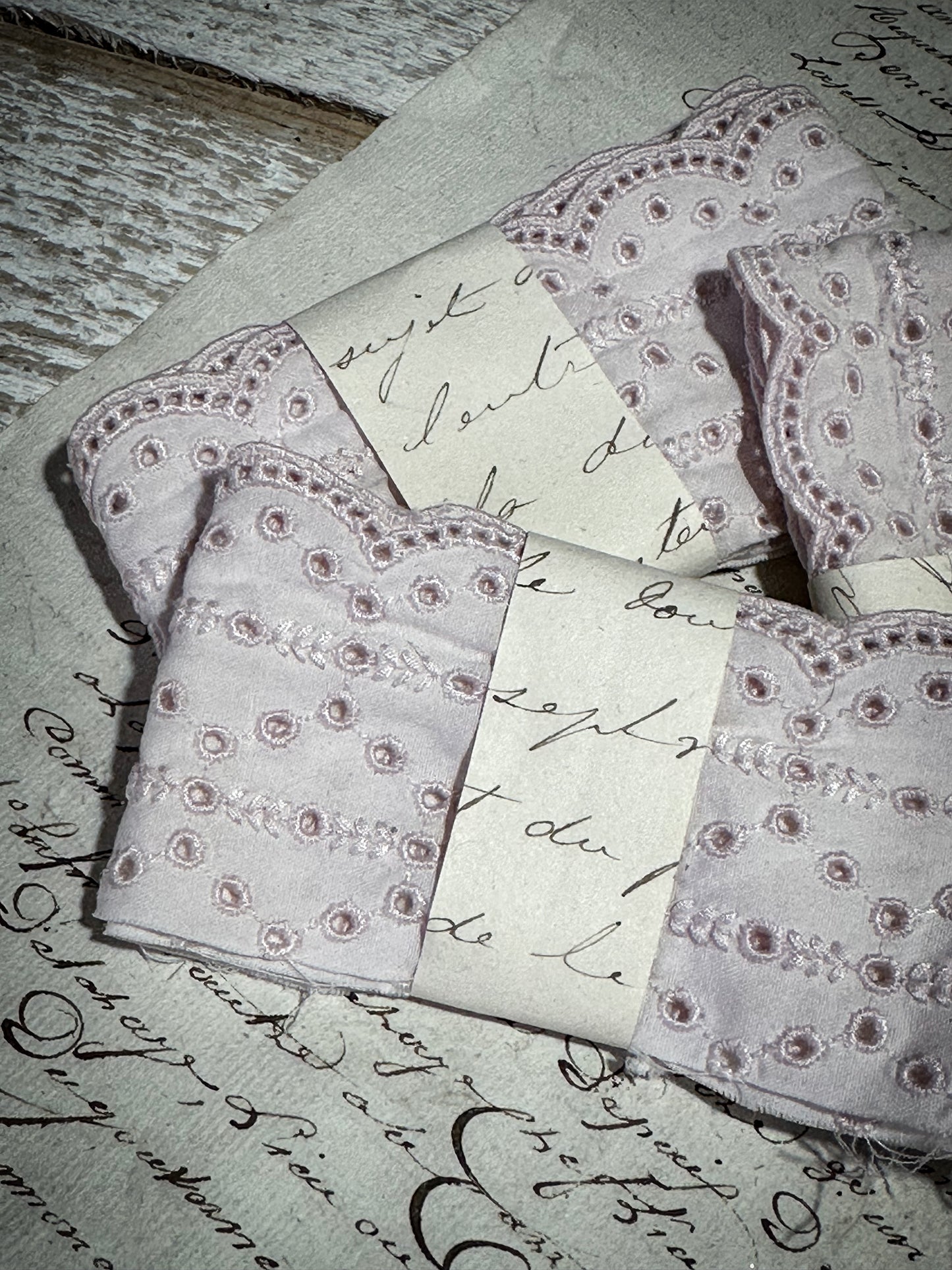 Reclaimed Pale Pink Broderie Anglaise lace Lengths