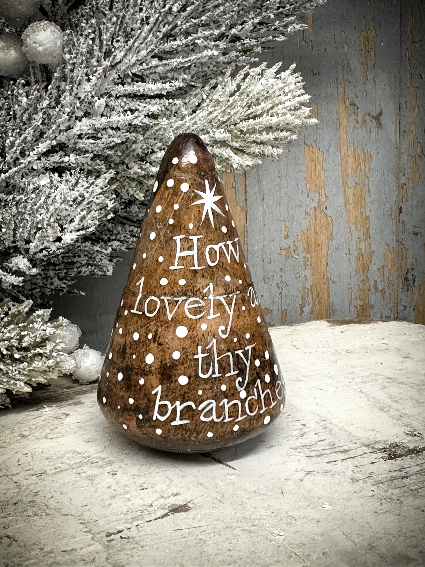 A Medium Hand Painted Antique Plumber’s Turnpin  “How Lovely Are Thy Branches”