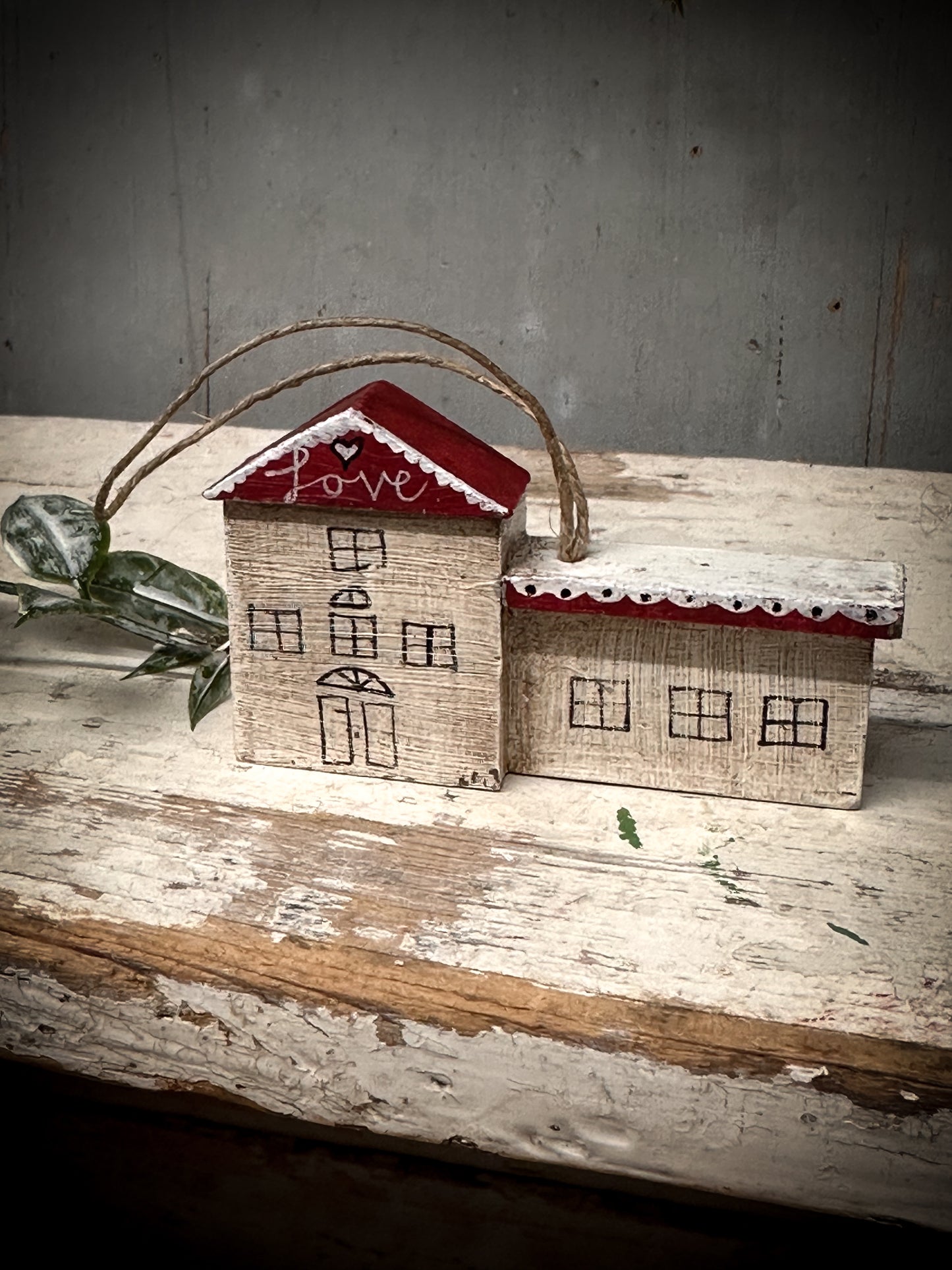 A Hanging Vintage German Erzgebirge Putz Wooden Village House