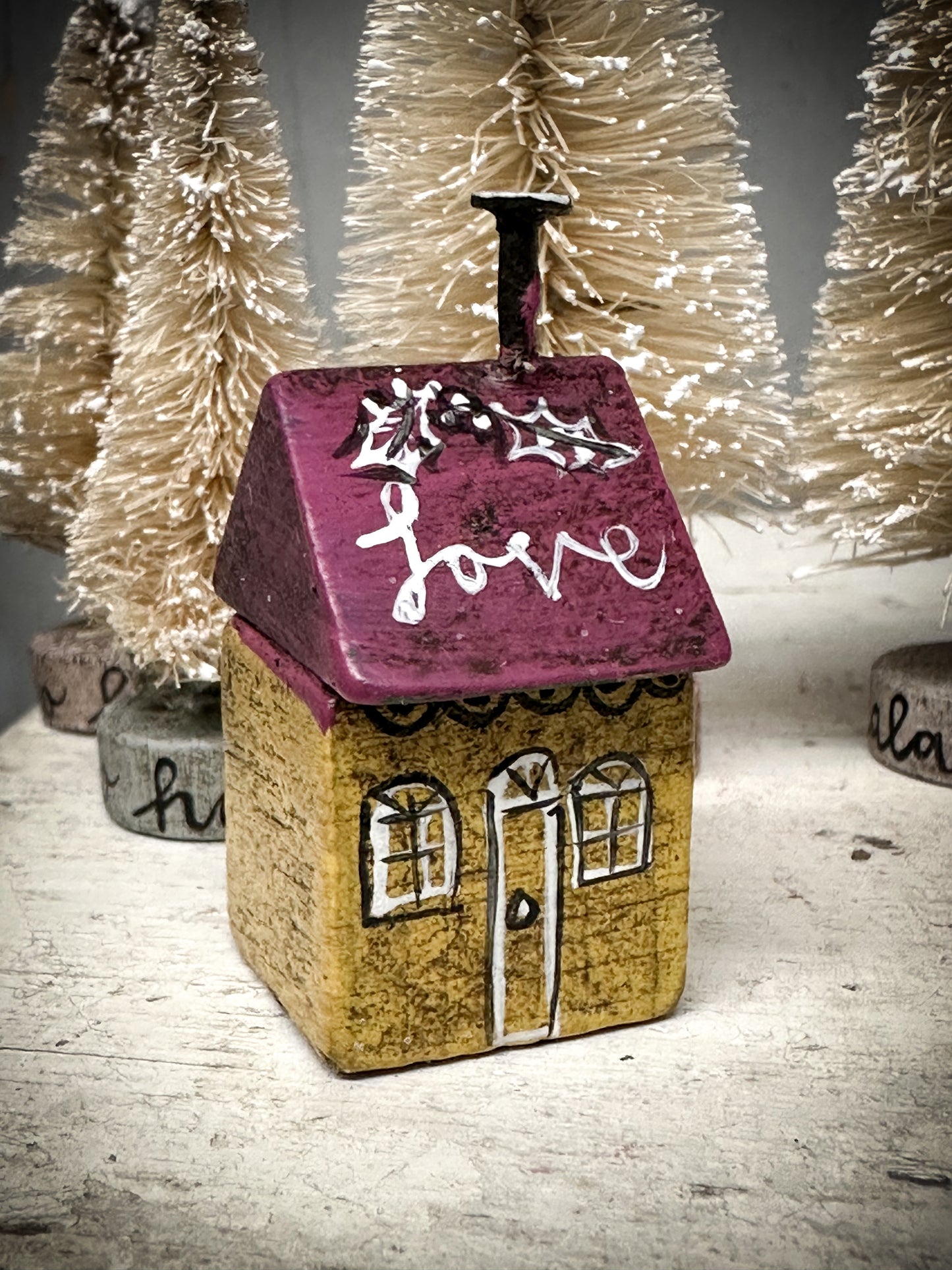 A mini Vintage German Erzgebirge Putz Wooden Village House “Hope”