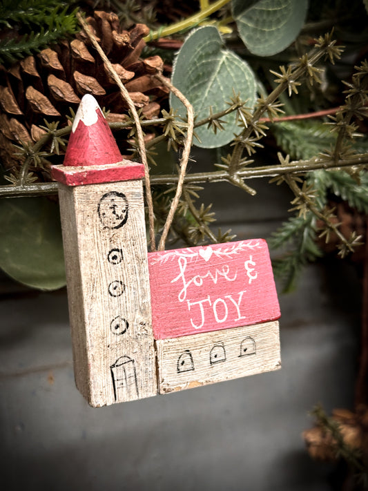 A Hanging Vintage German Erzgebirge Putz Wooden Village House