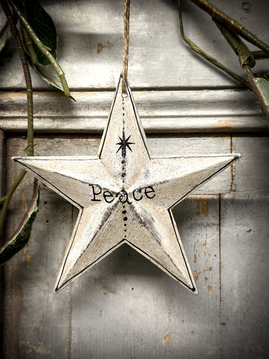 A Large Grey Tin Barn Star Christmas Decoration “Peace”